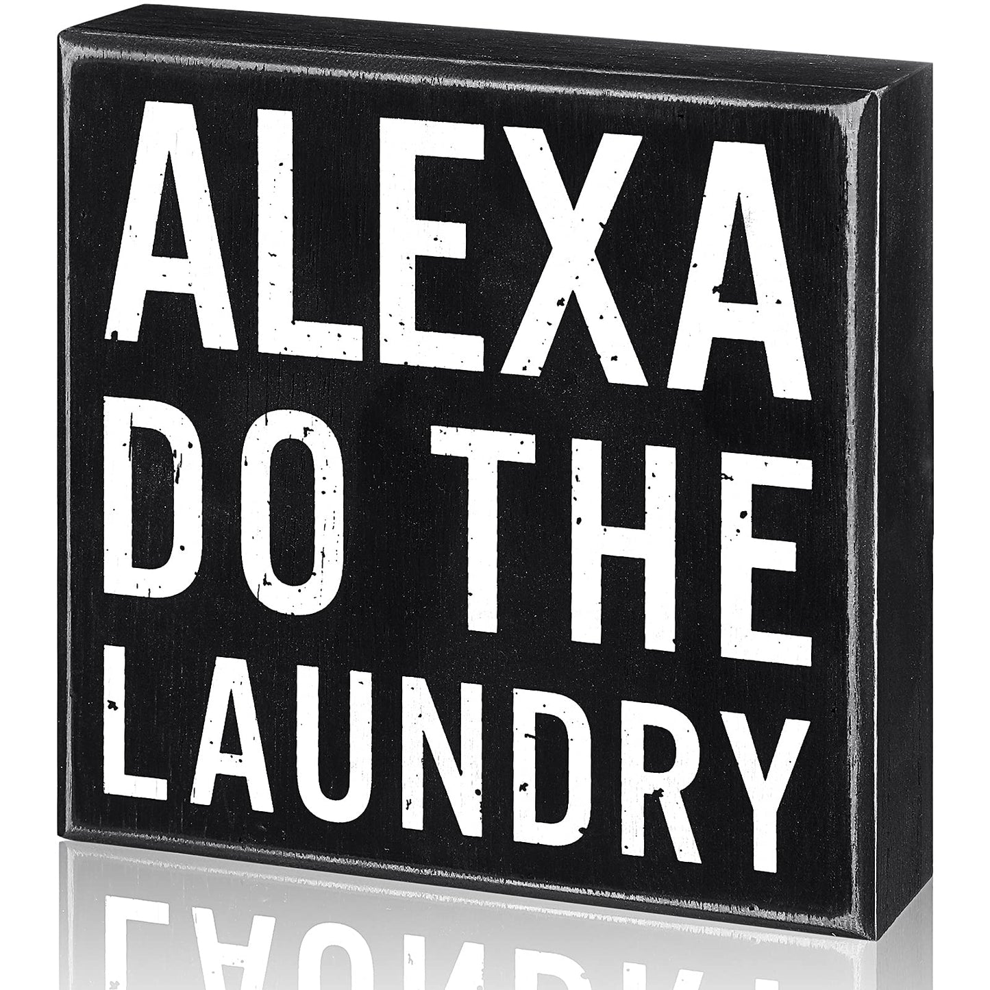 Classic Farmhouse Laundry Decor Funny Wooden Box Sign Rustic Laundry Black White Decorative Box Sign Plaque for Home Bathroom Shelf Decoration(Black Background)