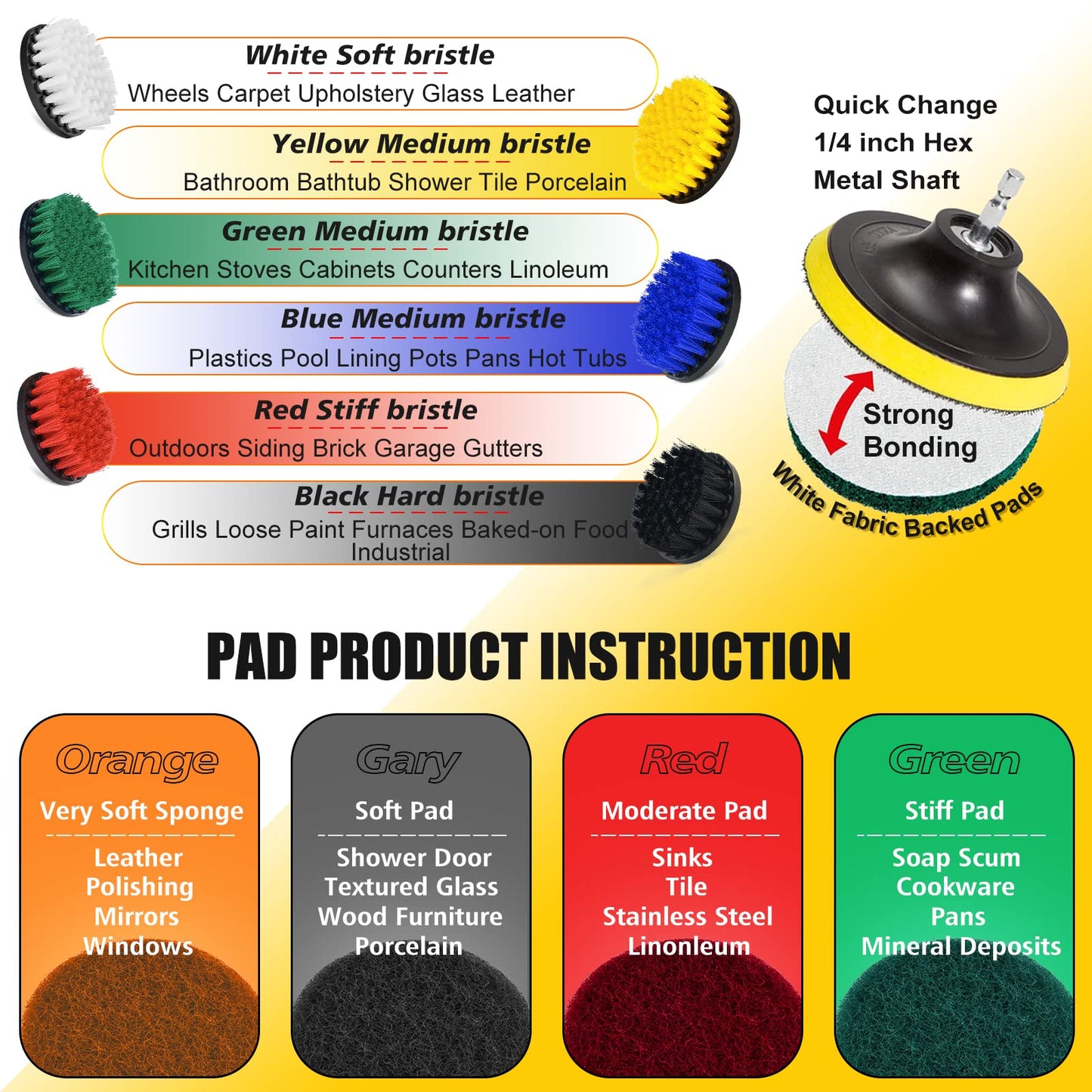 Shieldpro 30 Piece Drill Brush Attachment Set, All Purpose Power Clean Scrubber Brush, Scrub Pads & Sponge with Extend Long Attachment for Bathroom, Kitchen,Grout,Tub,Tile,Corners, Auto