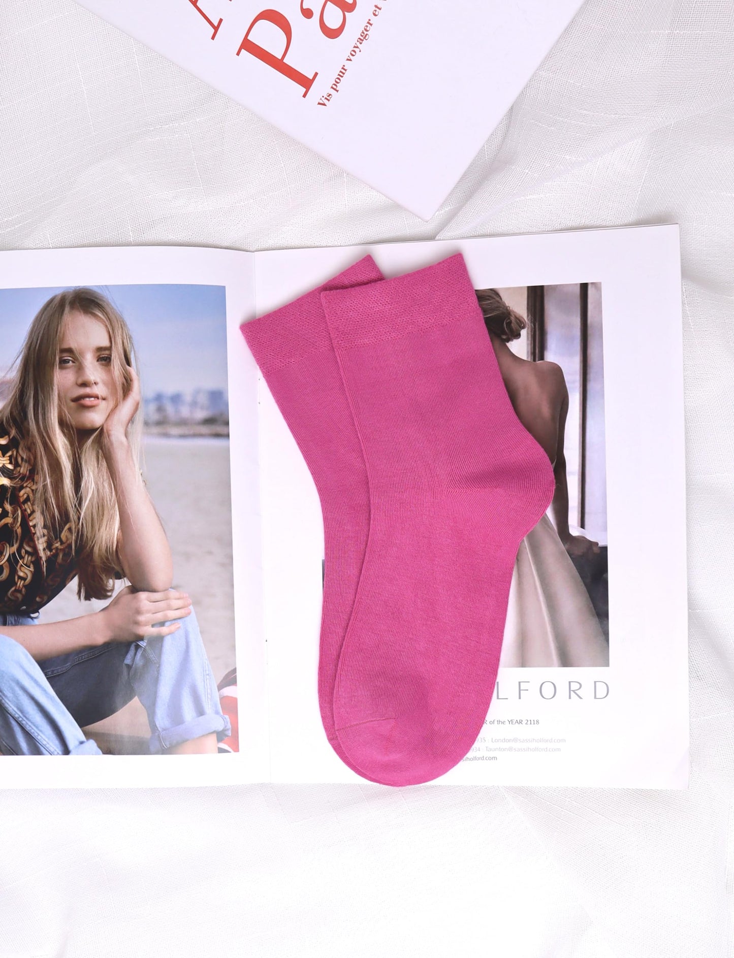 SERISIMPLE Women Thin Viscose Bamboo Socks Crew Lightweight Above Ankle Casual Dress Sock For Ladies Bootie Trouser 5 Pairs (US, Alpha, Large, Regular, Regular, Purple&Pink)