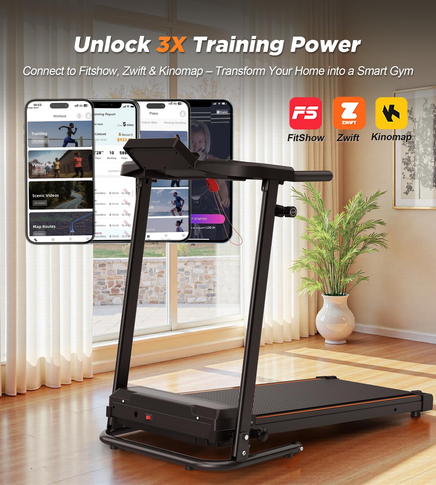 FYC Folding Treadmills for Home with 2.5HP, 300 LBS Capacity, Knee Protection Shock Absorption, Bluetooth with Fitshow App, Space-Saving Design.