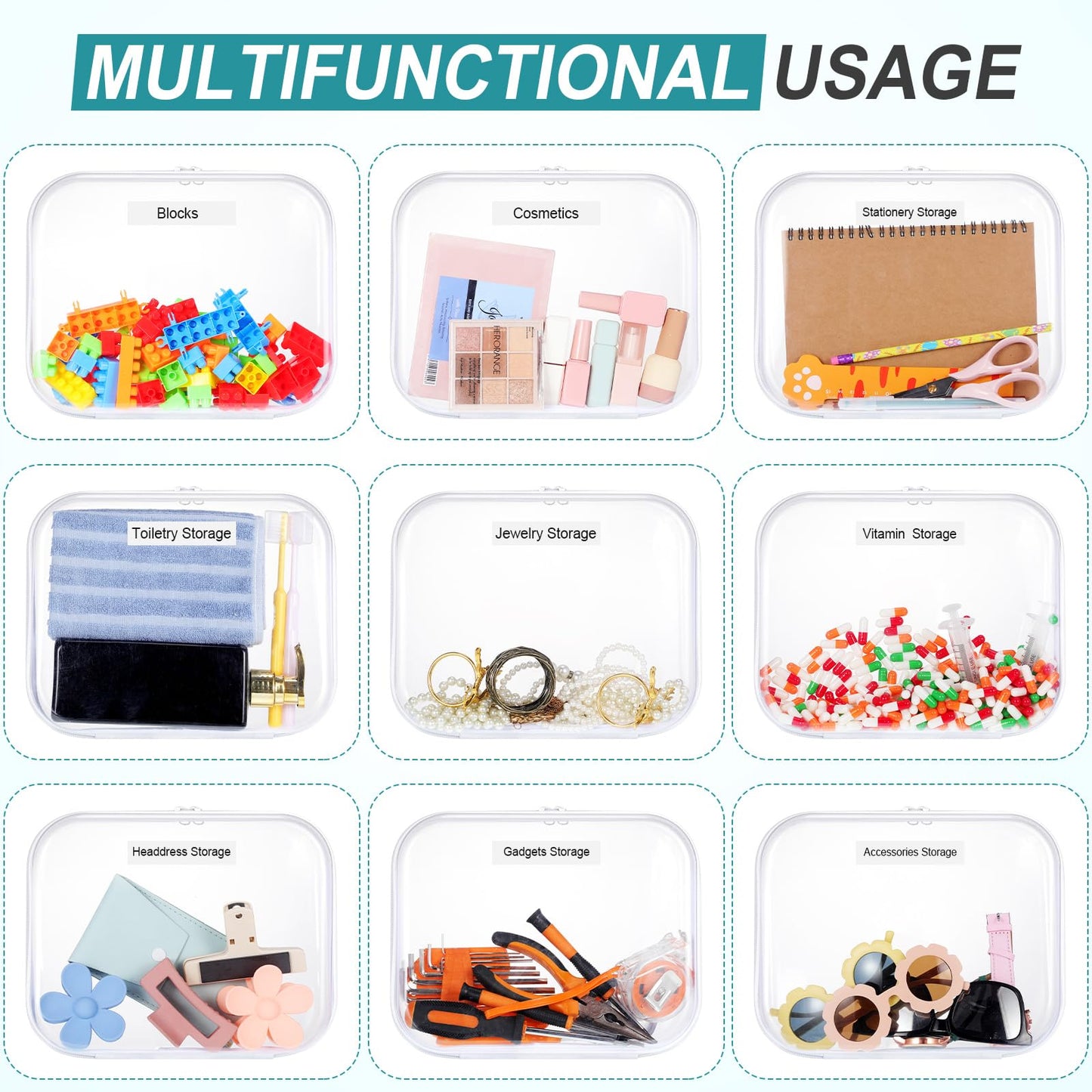 Sanwuta 10 Pcs Hard Zipper Case Clear Hard Pouches Plastic Zipper Pencil Box Toy Storage Bins Portable Plastic Containers for Travel Toiletry Office Cosmetic Blocks Puzzles Organizer(Clear,M)