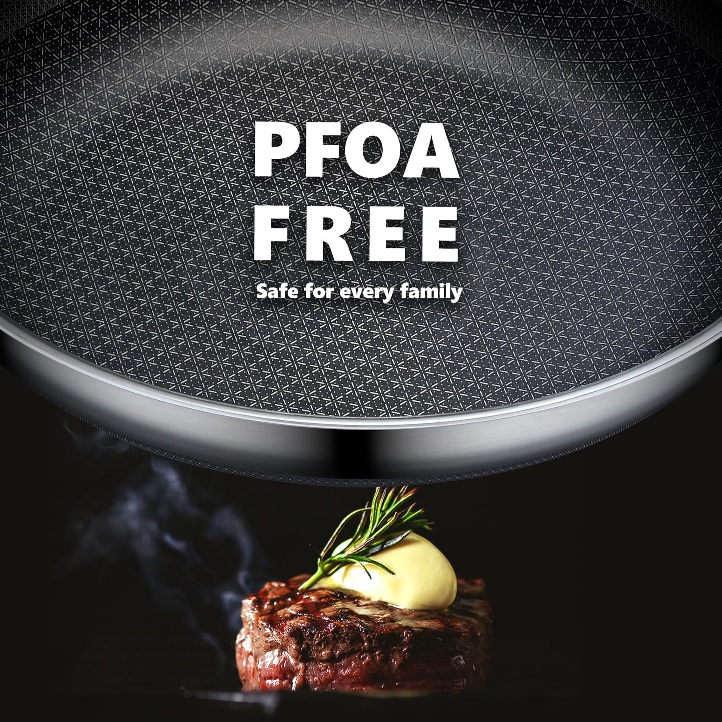 OATOFP Non Stick Frying Pans with lid, 12 inch Hybrid Frying Pans Nonstick,non stick Stainless Steel Skillets, Dishwasher and Oven-Safe Chef Pan, Induction Compatible Cooking Pan, PFOA Free Cookware