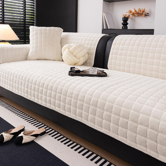 JPGGD Velvet Couch Covers for Sofa, Sofa Covers Washable Sectional, Small Anti-Slip Sofa Slipcovers for Armrest and Backrest(1pc, Beige White, 28"×28")