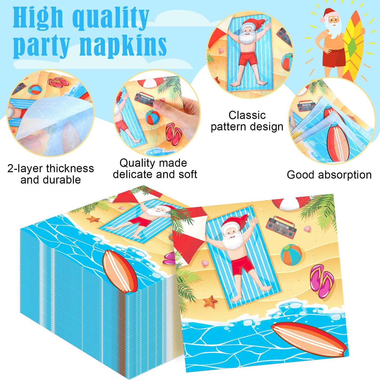 Teenyyou 148 Pcs Summer Christmas Decoration Summer Party Supplies with Disposable Tablecloths Plates Cups Napkins Forks Spoons Banners for Christmas Pool Party Favors