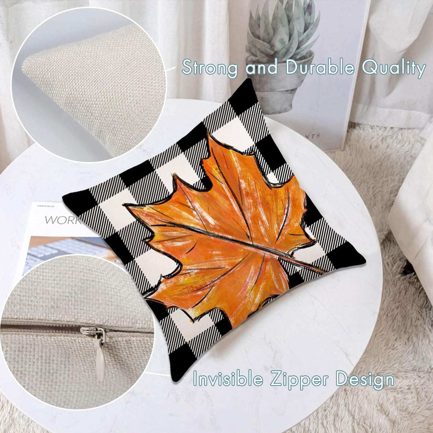 VORA Fall Pillow Covers 18x18 Thanksgiving Pillow Covers Set of 4, Orange Decorative Throw Pillow Covers with Pumpkin Outdoor Fall Farmhouse Decorative, Thanksgiving Themed for Couch