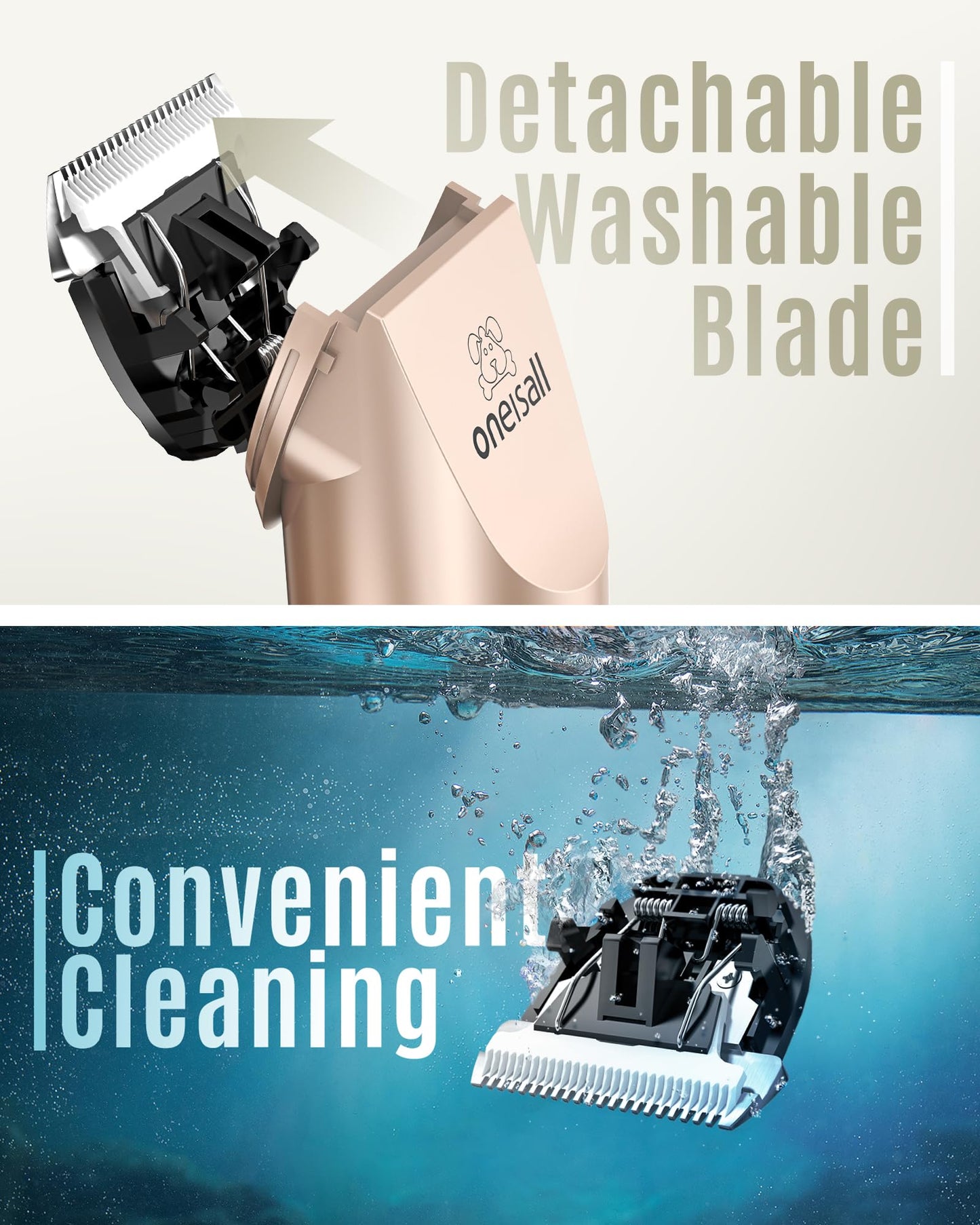 oneisall Dog Clipper Low Noise, Dog Grooming Kit with Rechargeable, Dog Shaver Cordless Electric Quiet Hair Clipper Set for Dog Cats Pets（Gold）