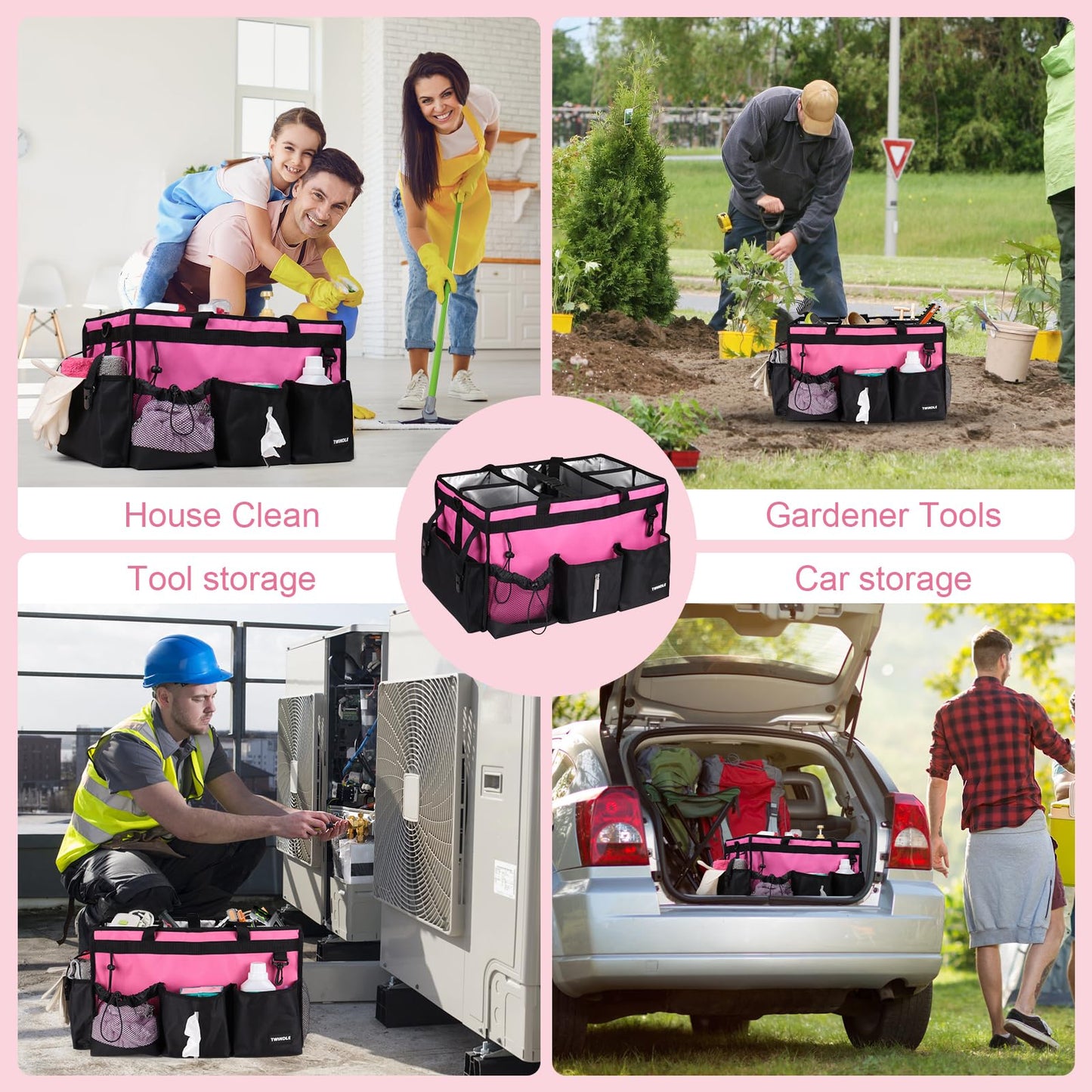 Extra-Large Cleaning Caddy With Detachable Divider,Cleaning Caddy For Cleaning Supplies,19.69" X 11.42" X 11.42" Large Cleaning Supply Caddy With Adjustable Shoulder Strap & Waist Belt For Cleaners