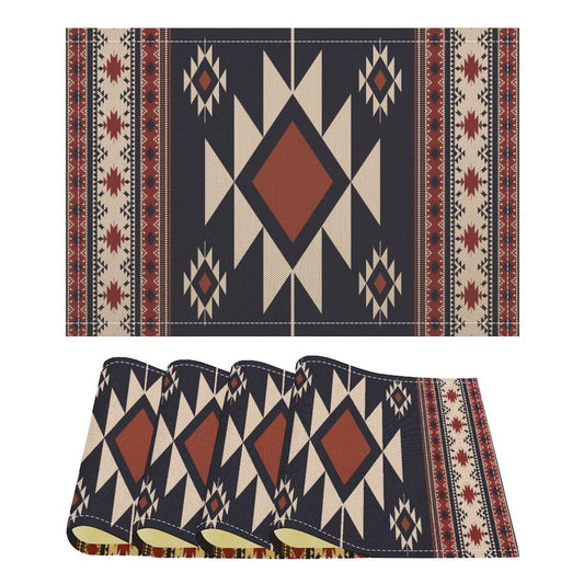Aztec Placemats Set of 4,Vintage Rustic Style Abstract Ethnic Tribal Geometric Texture Print Placemats Table Mat for Home Dining Table Kitchen Party Decor 4PCS