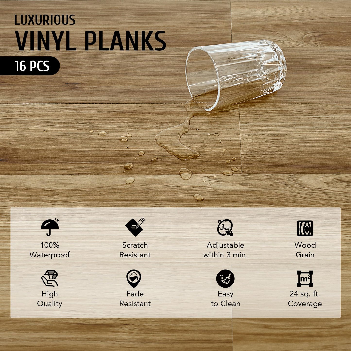 CO-Z Peel and Stick Floor Tile, Self Adhesive Vinyl Flooring 36x6 Inch, Waterproof Vinyl Tiles Removable Stickers for Living Room Bedroom Dining Room, 16-Pack 24 Sq. Feet, Light Oak