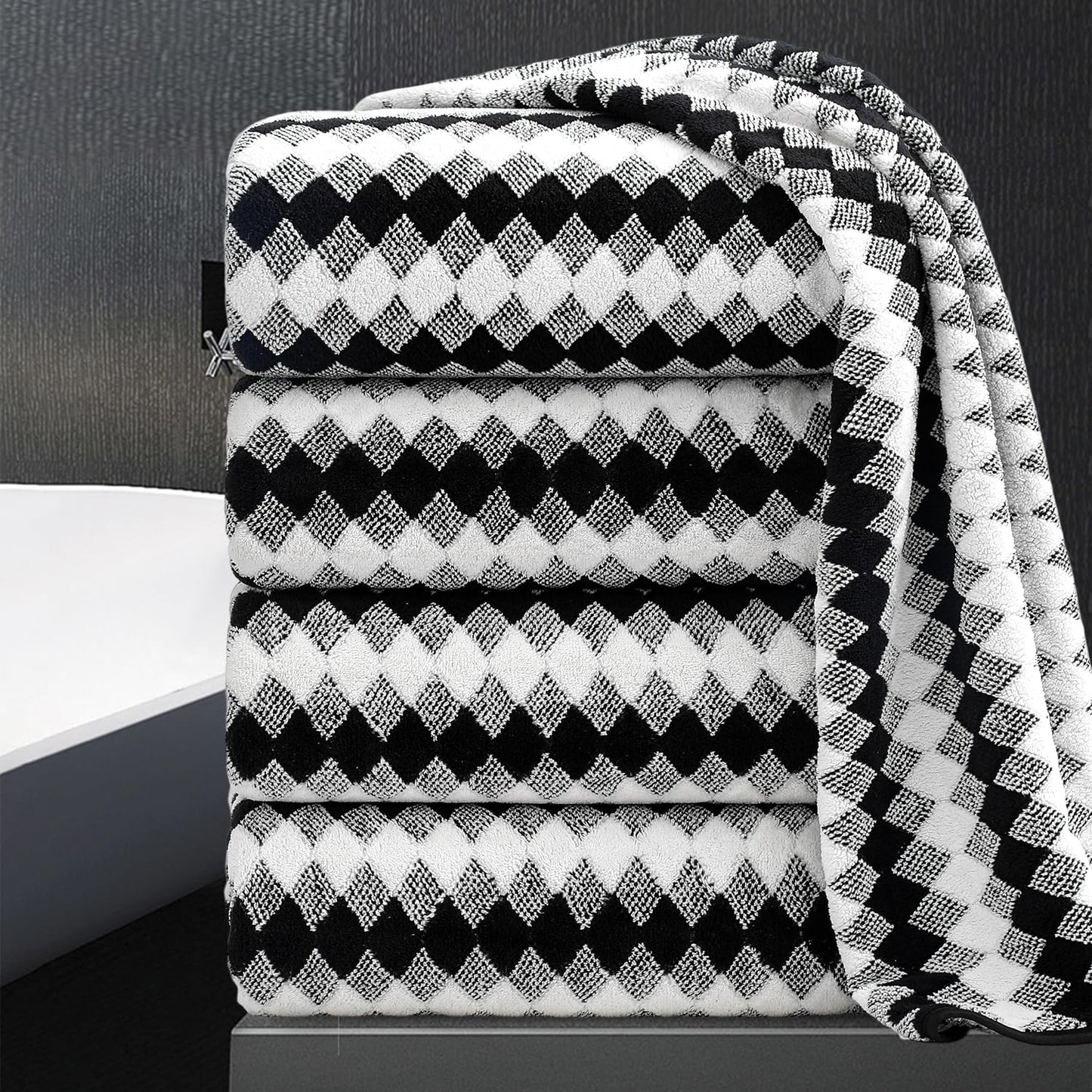 4 Piece Bath Towel Black Oversized Bath Sheet 35"x70" Bathroom Towel Extra Large Bath Towel Set Soft Highly Absorbent & Quick Dry Premium Towel Set for Bathroom 600GSM Shower Towel Spa Gym Hotel