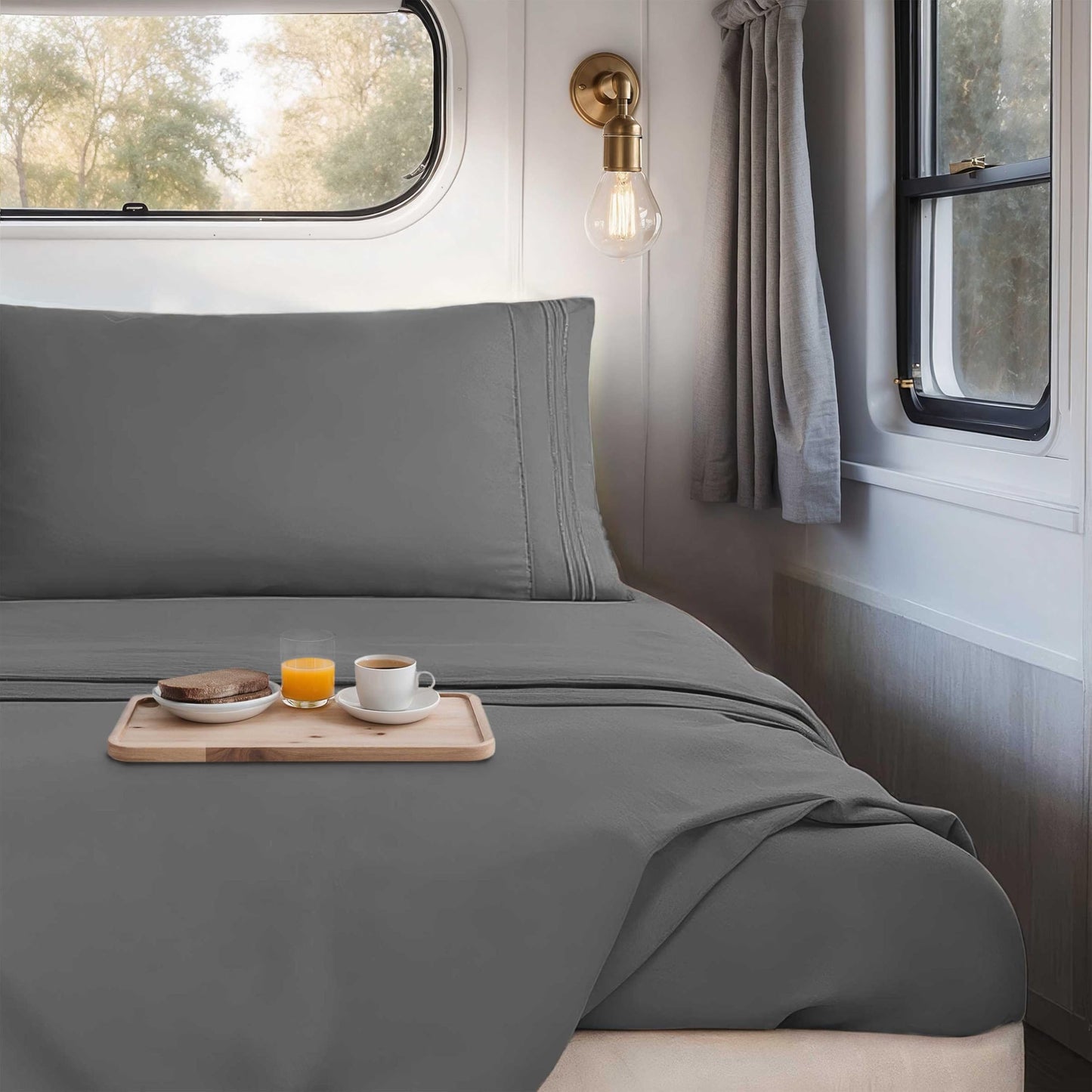 Nestl Dark Grey Short Queen Sheets for RV, Hotel Luxury RV Queen Sheets Set, 4 Piece Fitted Bed Sheet Set and Pillowcases, Super Soft, Wrinkle-Free, and Breathable Camper Bedding