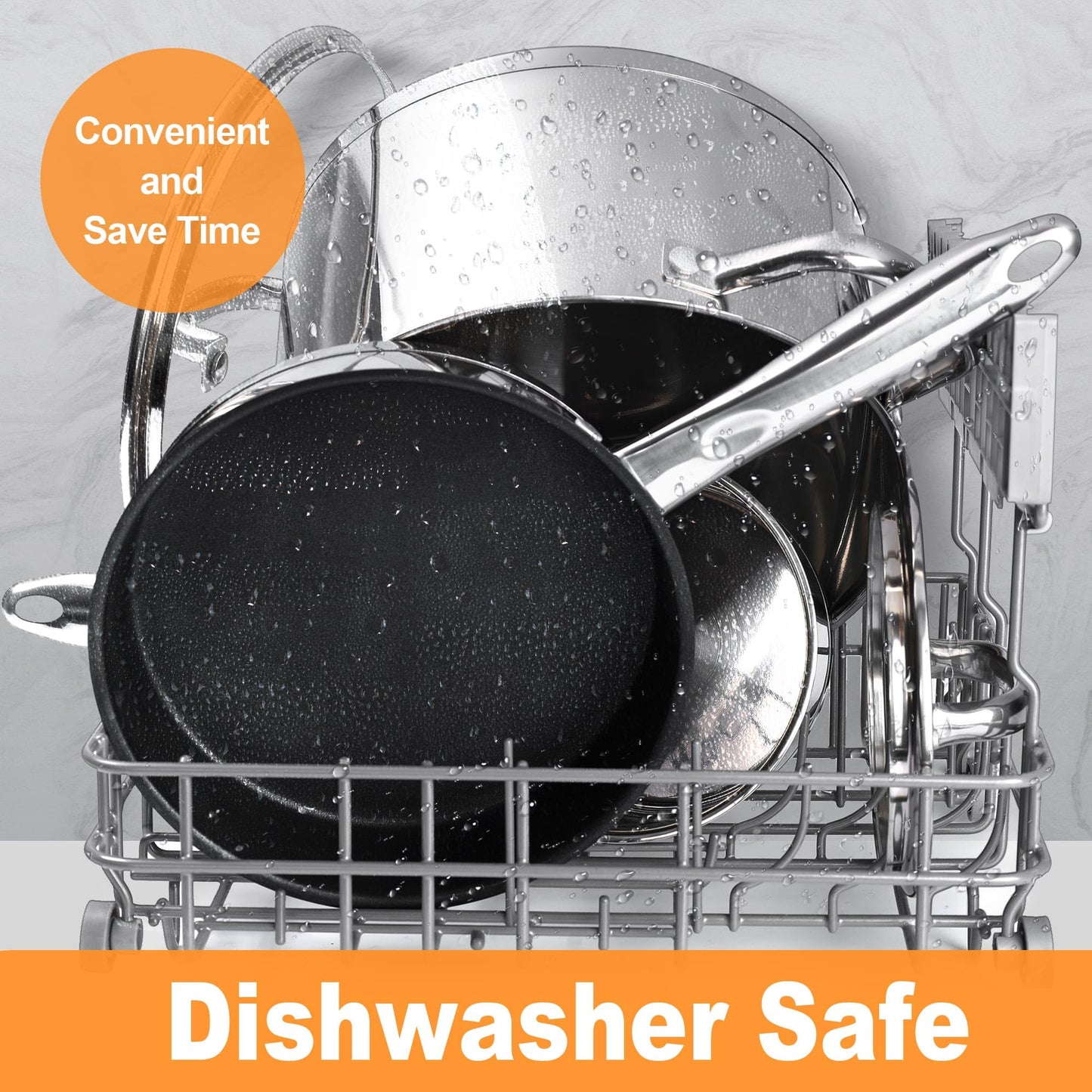 LIANYU 15Pcs Stainless Steel Cookware Set, Pots and Pans Kitchen Cooking Set with Utensils, Included Frying Saute Pans, Saucepans and Stock Pot, Works with All Stoves, Dishwasher & Oven Safe