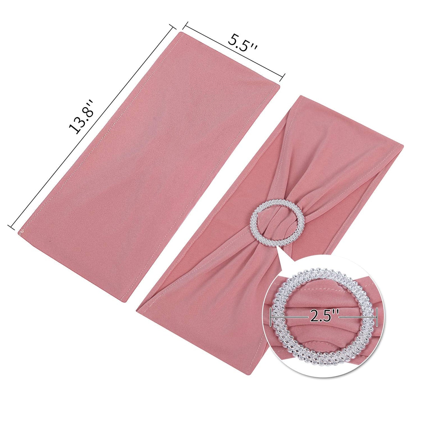 Peomeise 100pcs Dusty Pink Spandex Chair Sashes with Buckle Slider for Wedding, Party Decoration