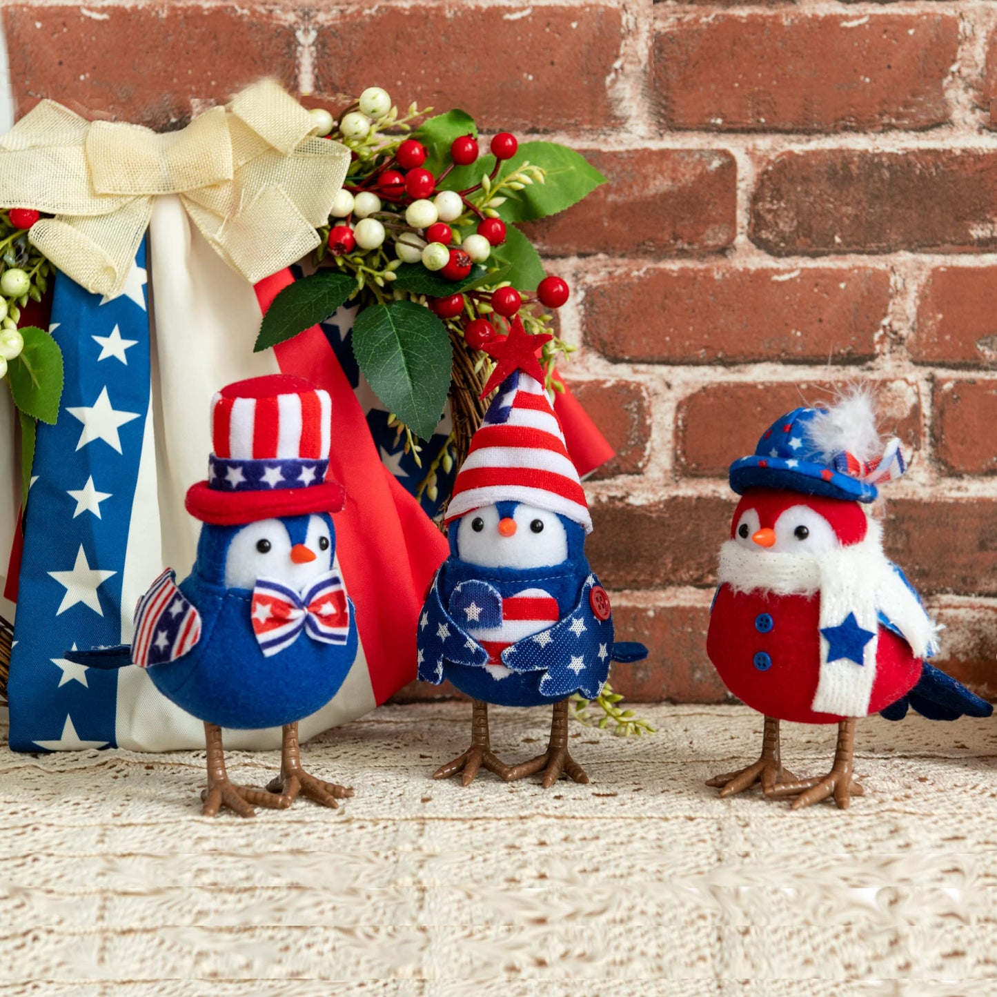 FENGJIDA Patriotic Decorations - American Independence Day Gift: 3 Pcs Handmade USA Birds for Home Table Ornaments - Decorations for Patriotic Holidays