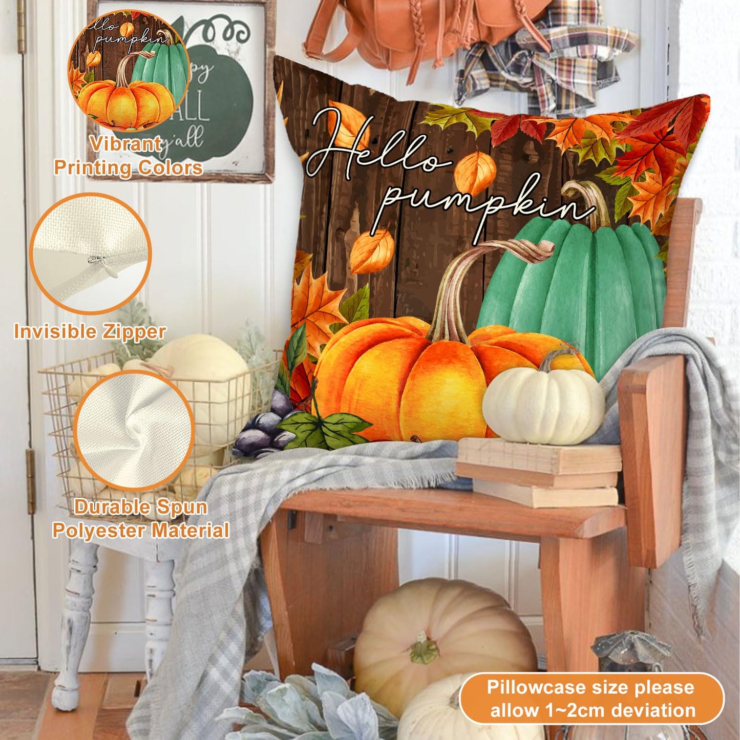 Ywlake 18x18 Fall Pillow Covers Set of 4, Pumpkin Gnomes Decorative Holiday Pillow Case 18 Inch Autumn Cushion Covers Thanksgiving Pillowcase for Indoor Home Bedroom Couch Sofa Decor