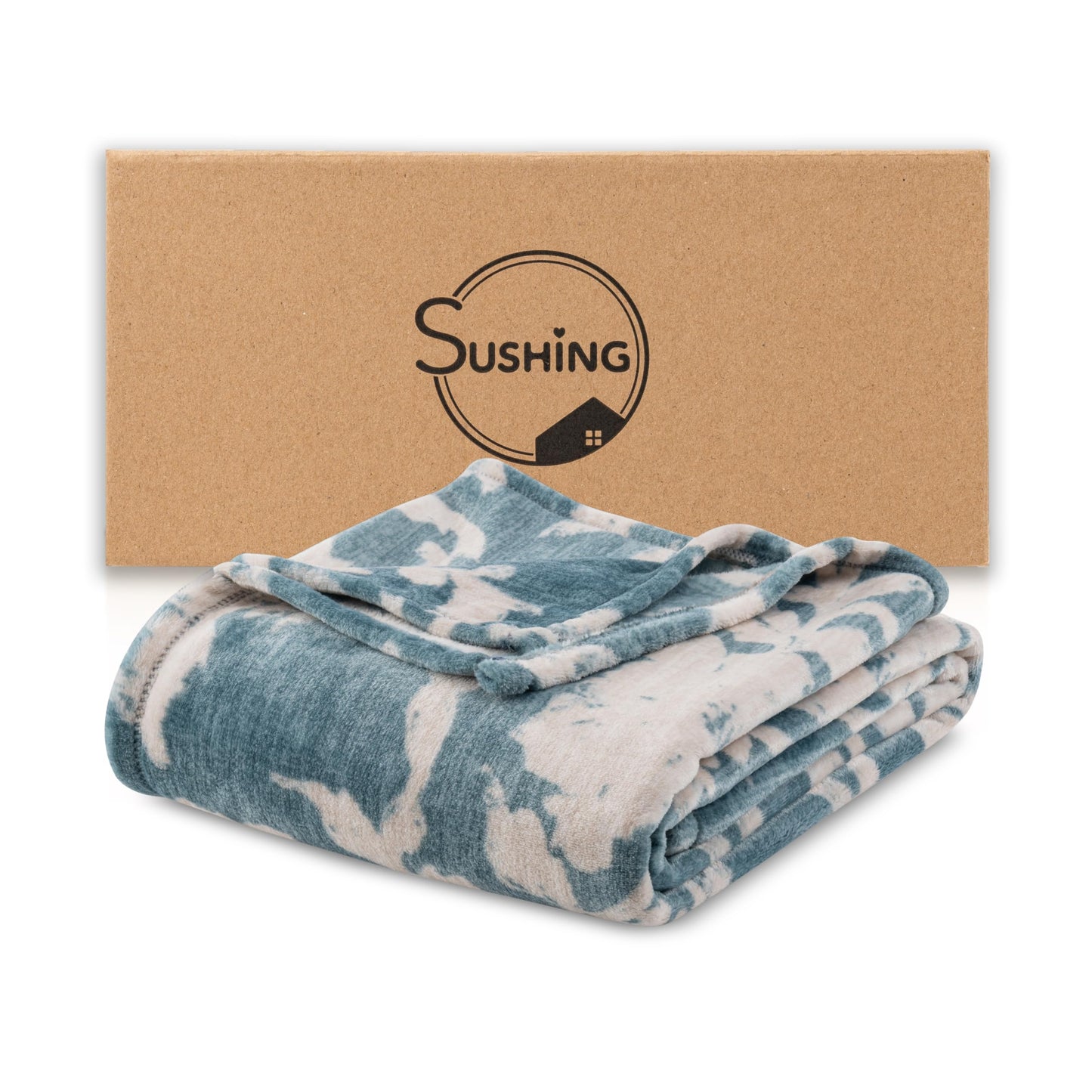 Sushing Luxury Printed Fleece Warm Throw Blanket, Soft Lightweight Velvety Plush Throw for Couch and Bed, Cozy Comfy for All Seasons(Blue Floral Silhouette, 50×70 Inches)