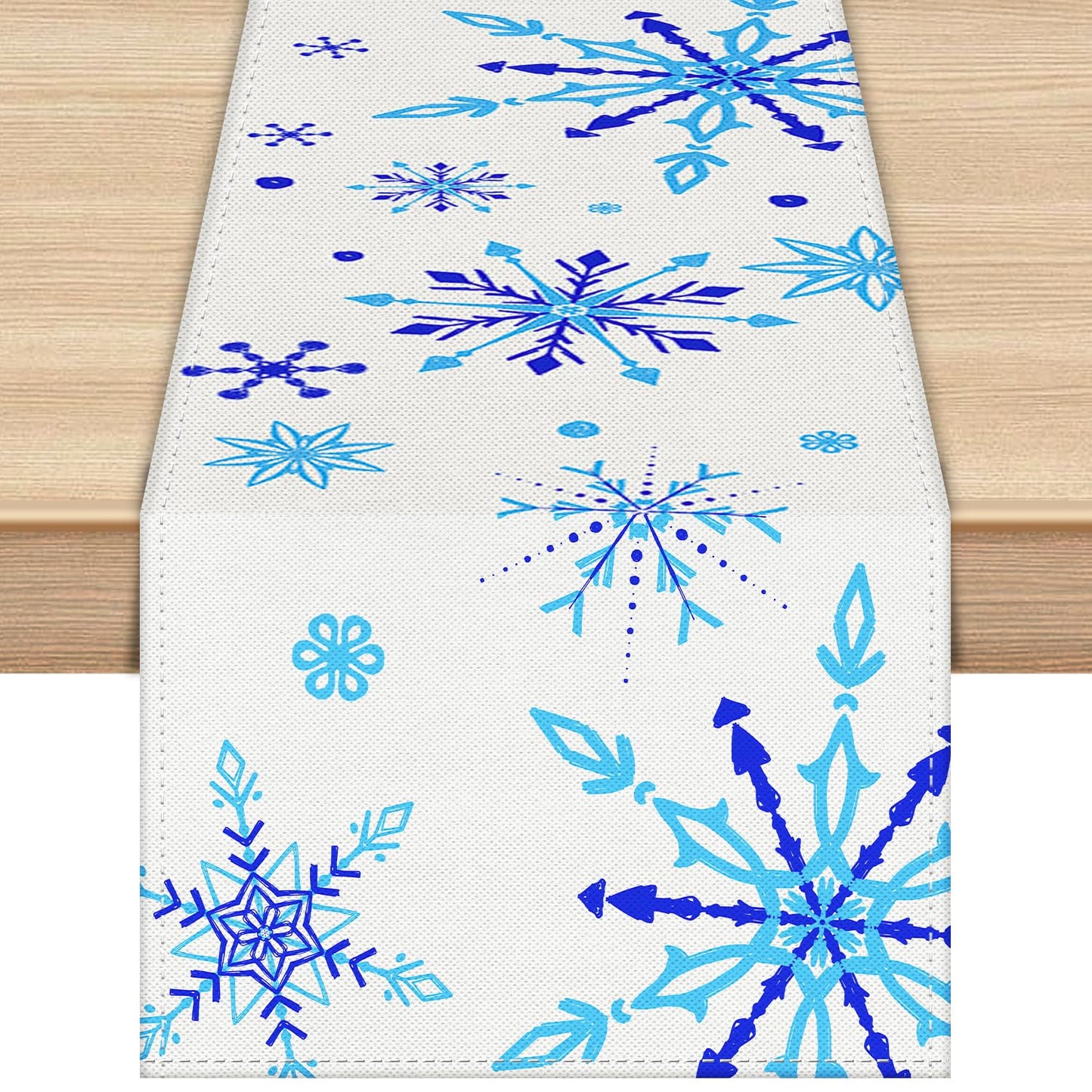 Labeol Snowflake Table Runner, 72x13 Inch White and Blue Christmas Table Runner for Christmas Party Kitchen Dinner Decor (Blue)