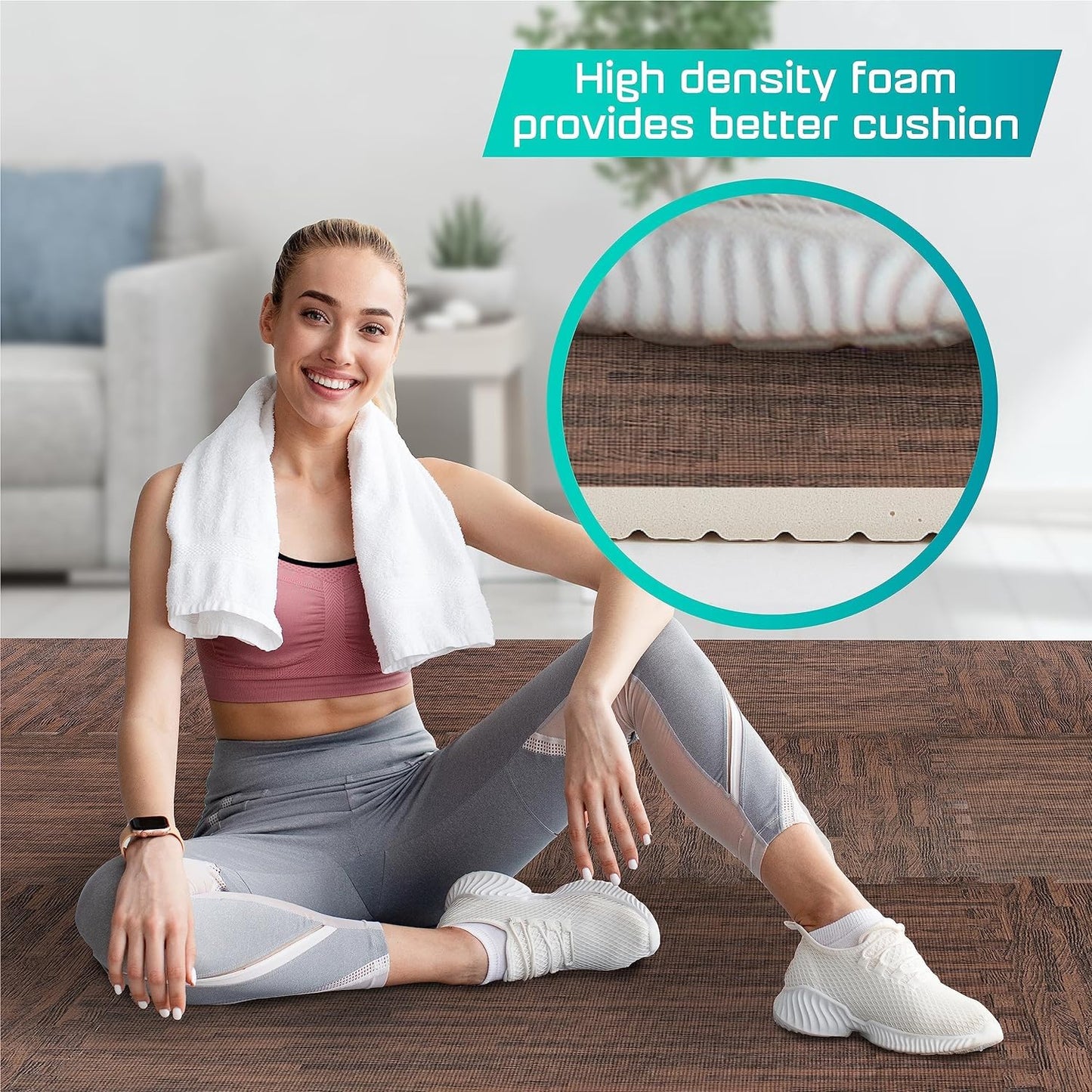 Yes4All EVA Interlocking Mats, Puzzle Floor Tiles, Foam Floor Padding with Border for Furniture, Home Space, Living Room, Garage 48 SQFT