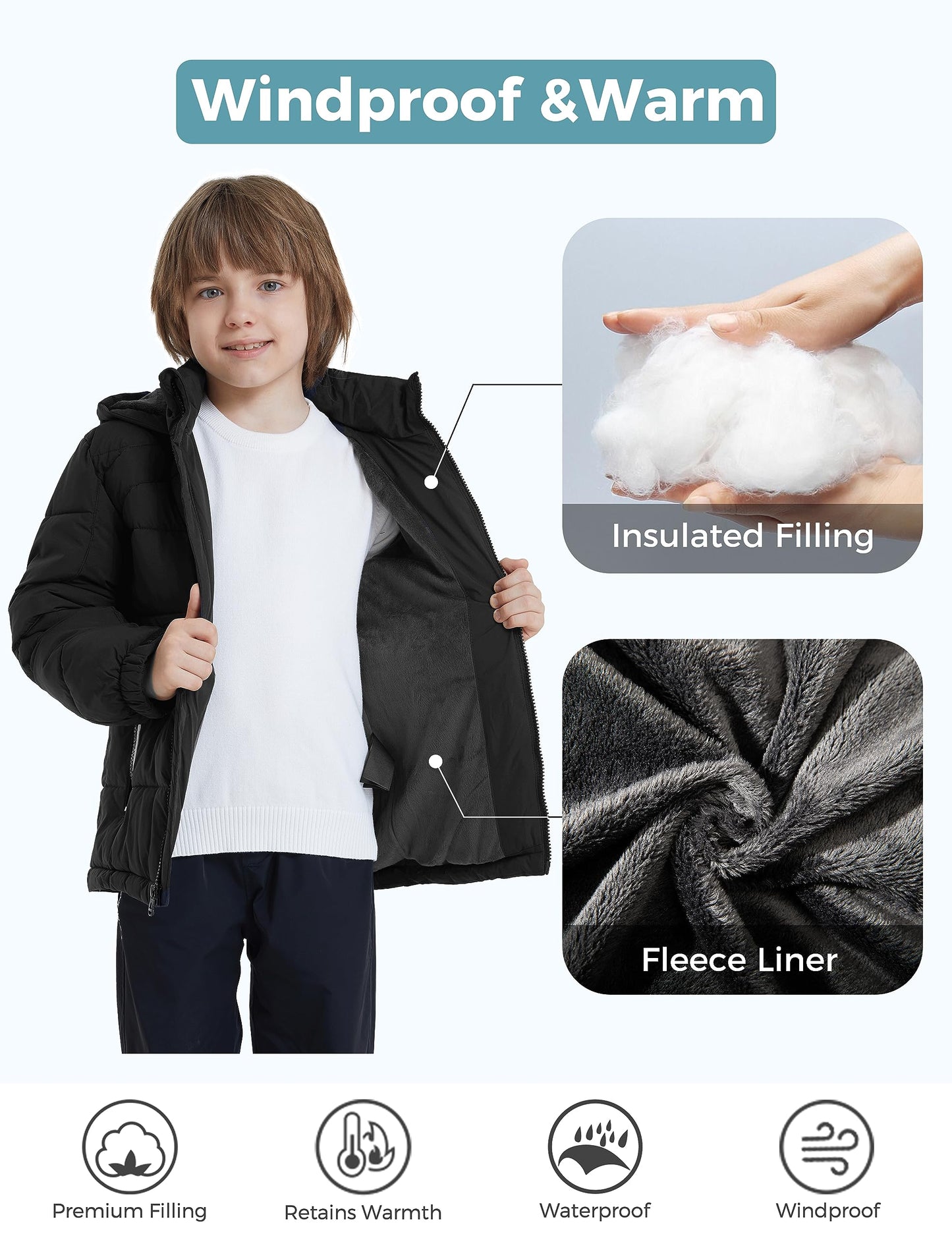 ZSHOW Boys' Puffer Jacket Warm Quilted Hooded Winter Coat(Black, 8)