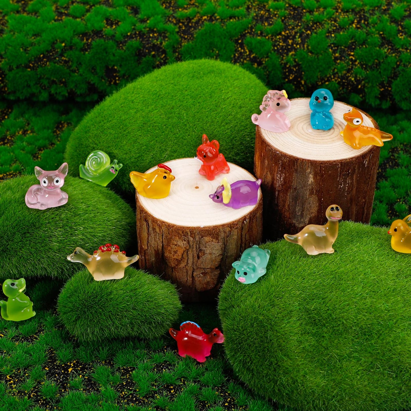 240 Pack Mini Resin Animals, Glow in The Dark Tiny Animals Figures to Hide Luminous Small Plastic Miniature Little Ducks Bulk for Office Home Garden Micro Landscape Aquarium Potted Dollhouse Decor