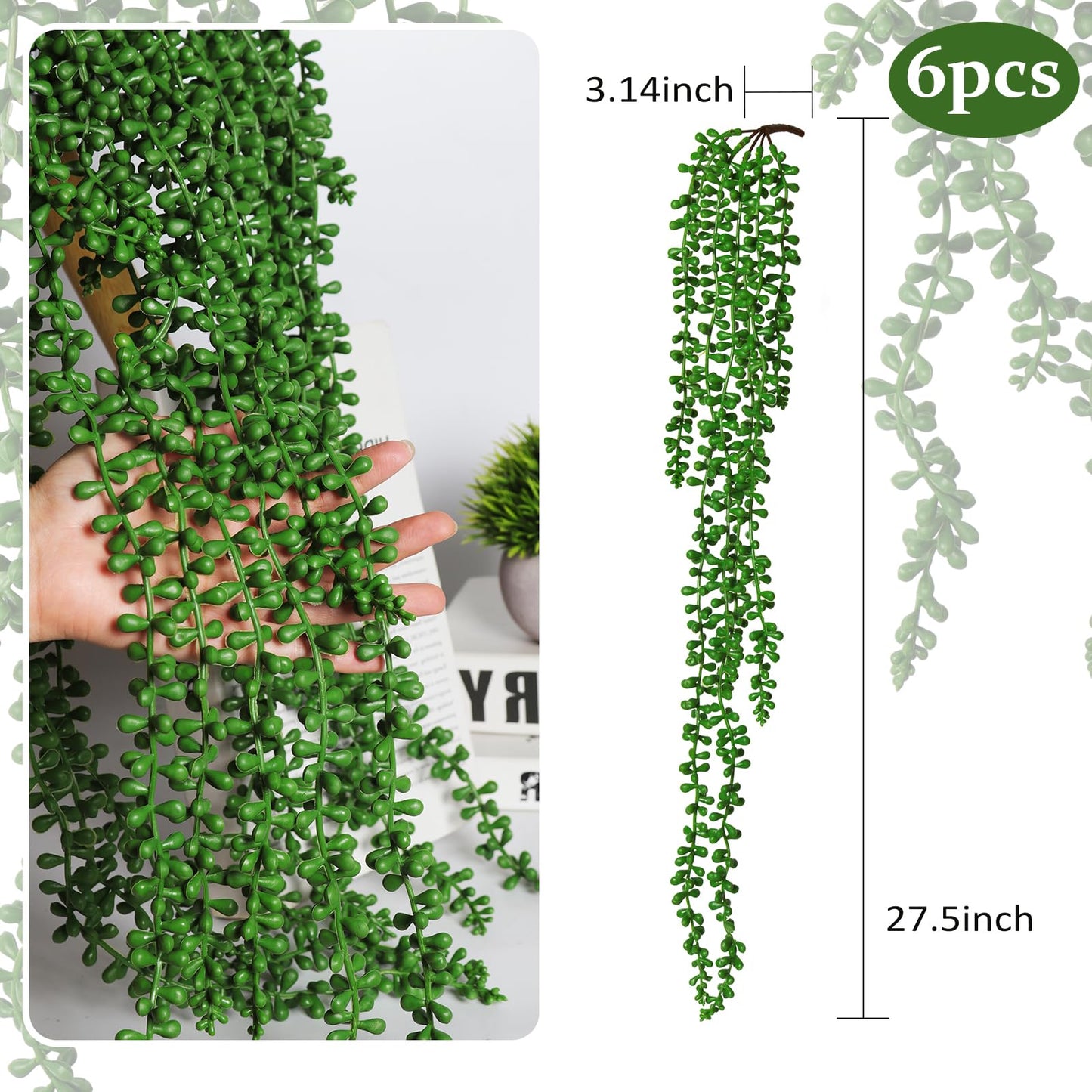 RECUTMS 6pcs Artificial Succulents Hanging Plants Fake Hanging Plants String of Pearls Faux Greenery Wall Plant Artificial Plants Indoor Outdoor Home Decor