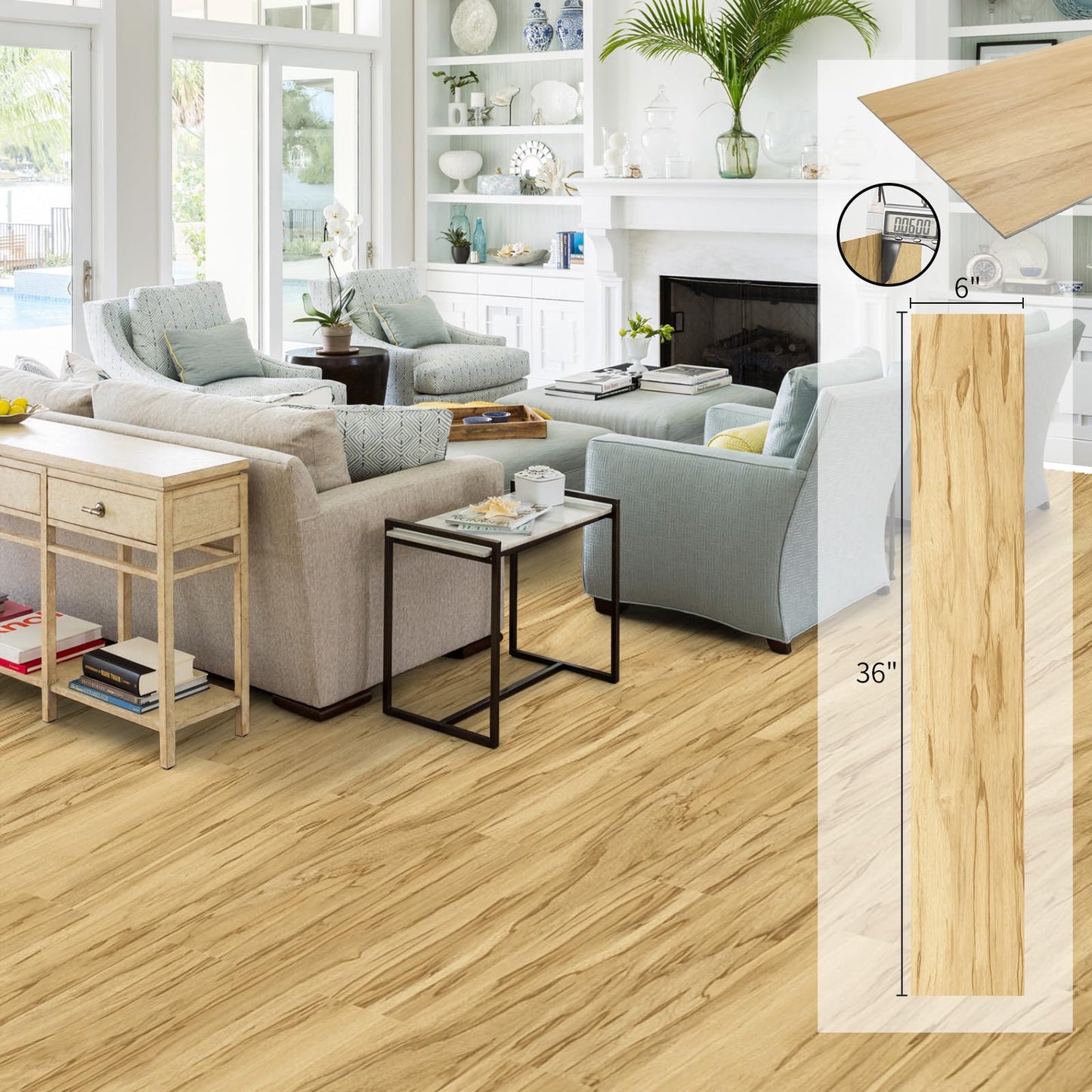 MULGREAT Peel and Stick Floor Tile, 54 Sq.Ft 36 Pieces 36"x6" Long Vinyl Flooring, 1.5mm Thick Waterproof Heavy Duty Wood Floorings for Bedroom Laundry Kitchen, Hickory