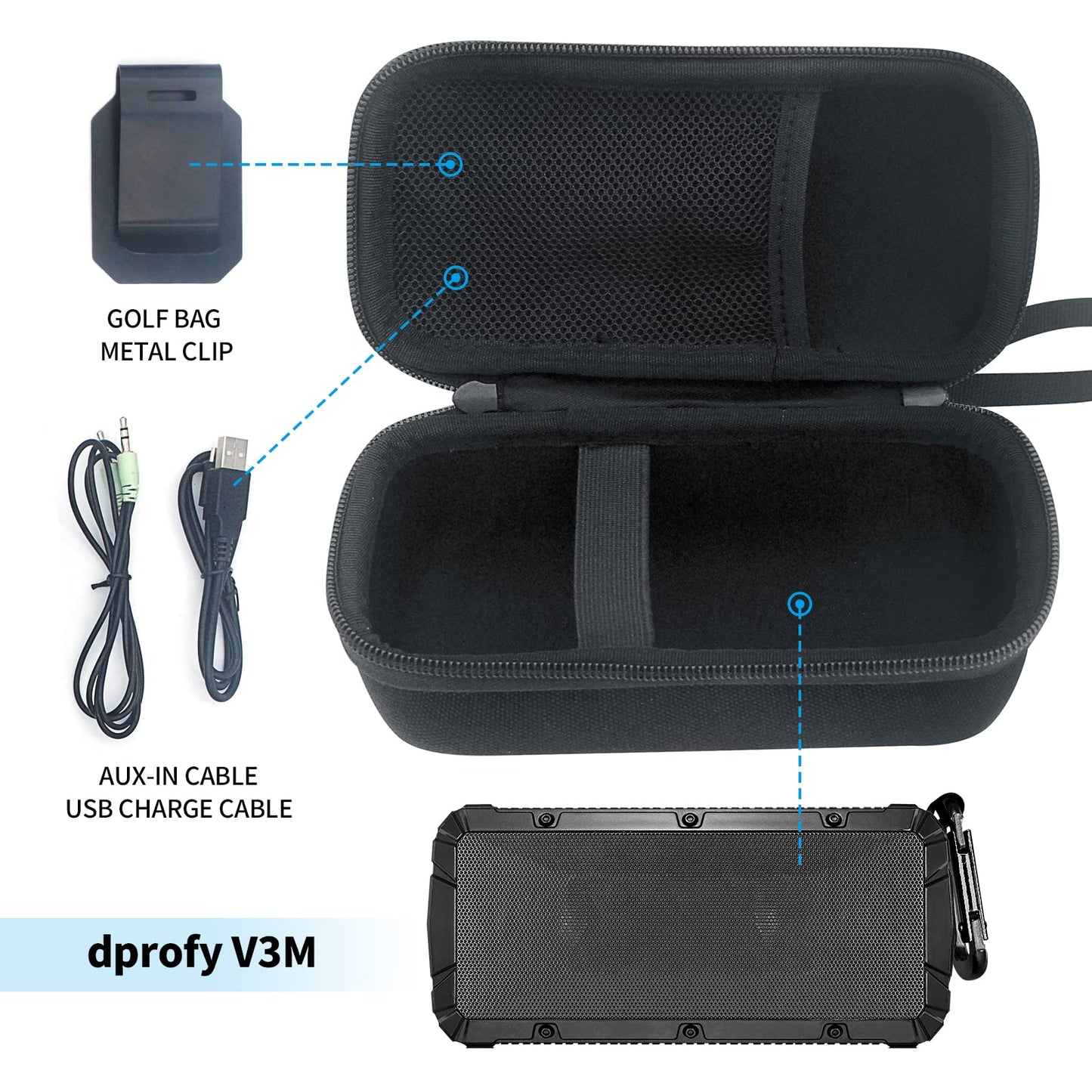 Pro Portable Magnetic Bluetooth Speaker - Wireless Waterproof IPX6/Shockproof - 3rd Gen Magnetic Speaker for Golf Cart - 24 Hr Playtime - TWS & SD Card Function + Case