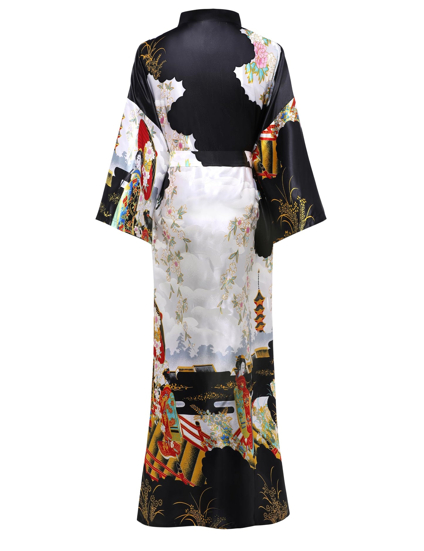 PRODESIGN Kimono Robe for Women - Long Satin Sleepwear Silky Kimono Cover-Up Nightgown Japanese Bathrobe Loungewear Blouse