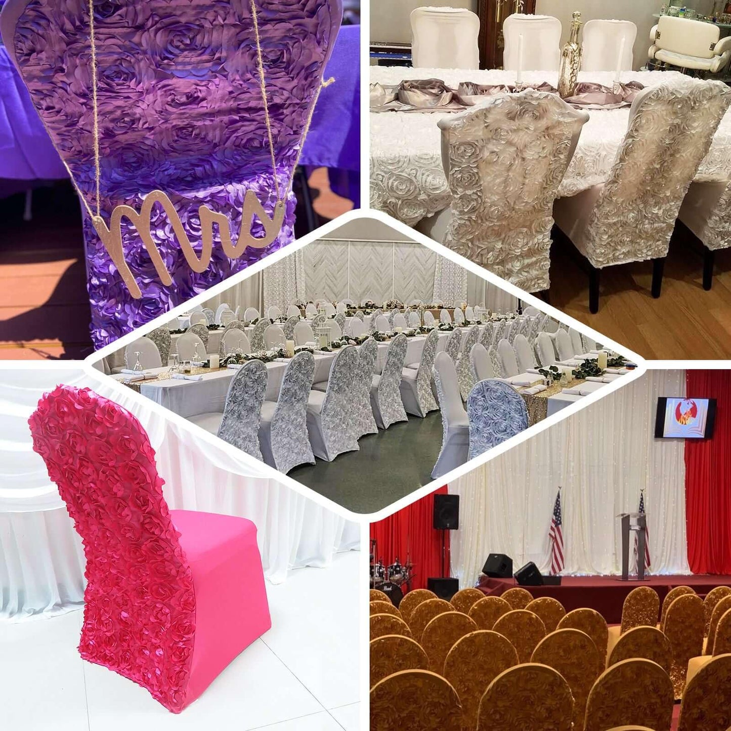 Efavormart 20 PCS White Satin Rosette Spandex Stretch Folding Chair Cover for Party Dining Chairs Wedding W/Foot Pockets Washable Slipcovers for Outdoor Events