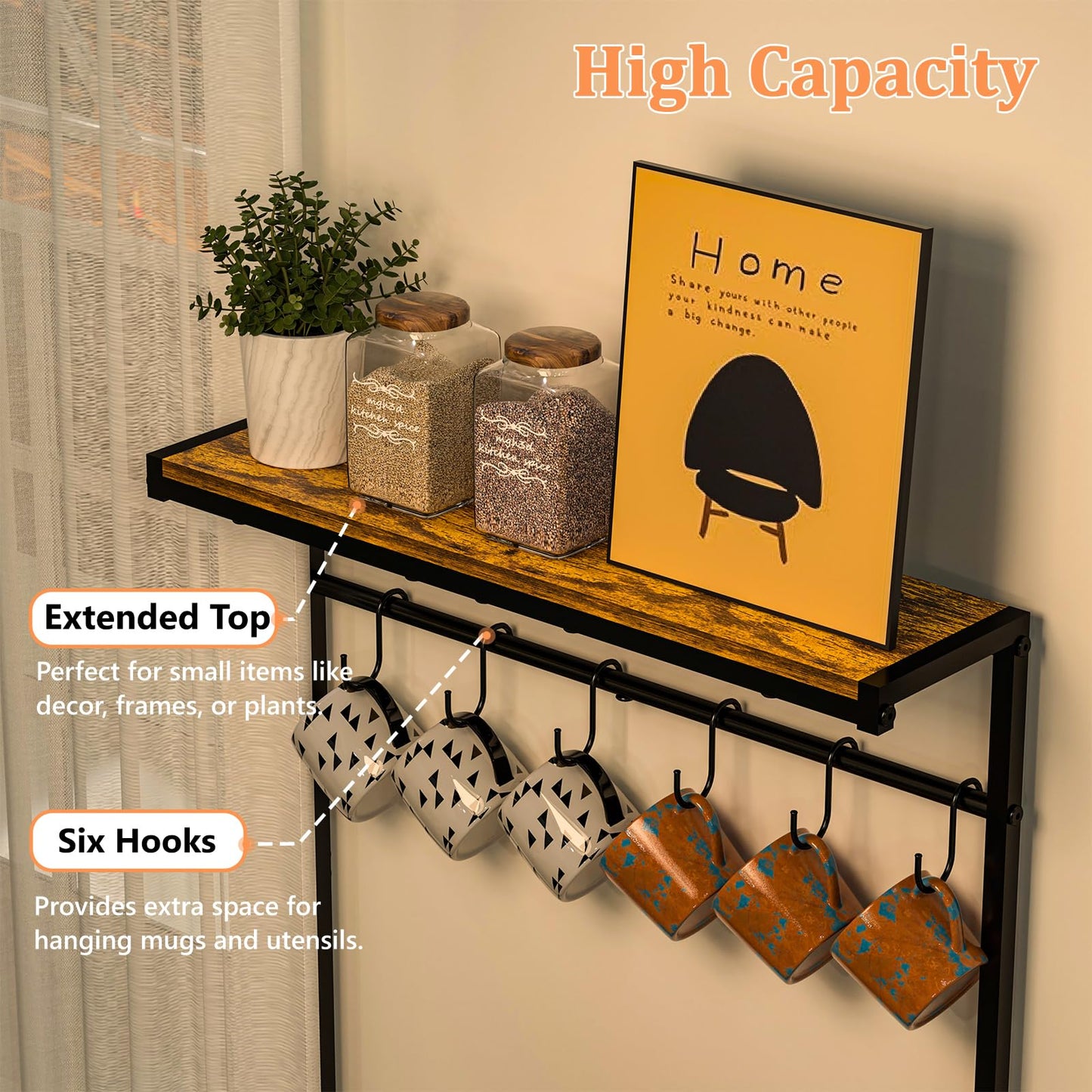 Honkazita Kitchen Buffets Sideboards 23.6 Inch Length With 6 Tiers Zoned Storage Design Coffee Bar Station Microwave Stand Kitchen Rack Bakers Rack