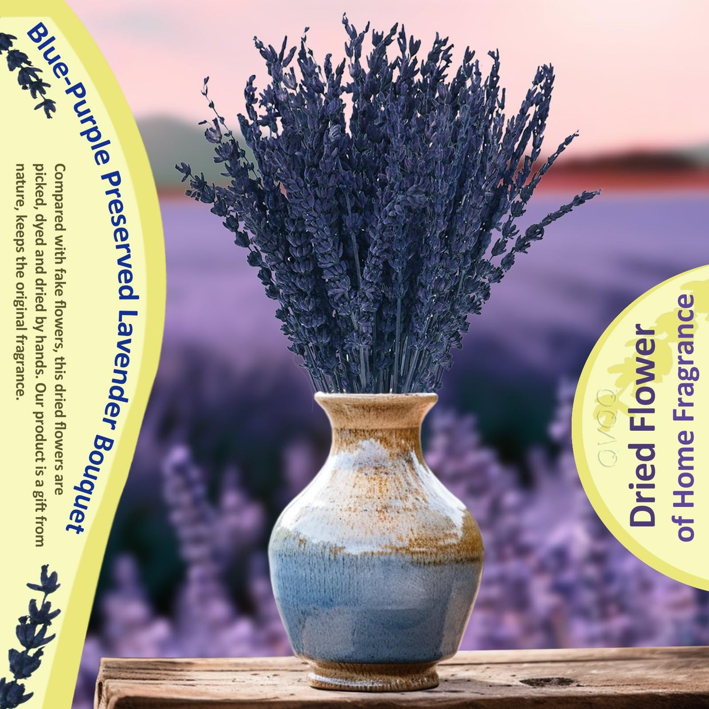 2Bundles Dried Flowers 120pcs Natural Blue Lavender Flower Fresh Flowers 15’‘-17’‘ Preserved Dried Lavender Bouquet for Home Decor Wedding Shower Home Fragrance Vase Aromatherapy Blue Decor