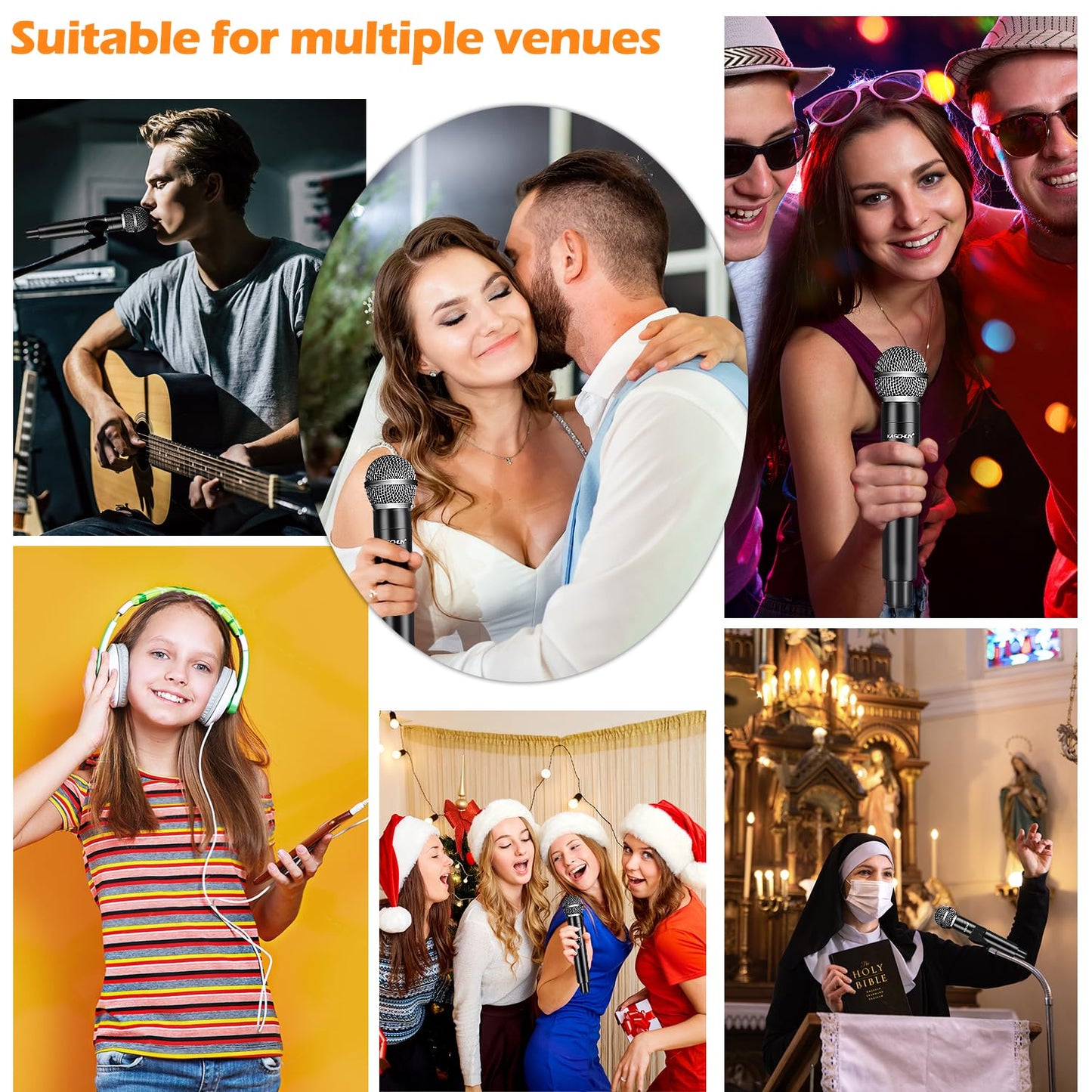 Kaschun Wireless Microphone, Professional Cordless Dynamic Wireless Microphone System, Microfono Inalambrico Professional,100ft Range, Suitable for DJ, Church, Karaoke, Home and KTV (KA-328)