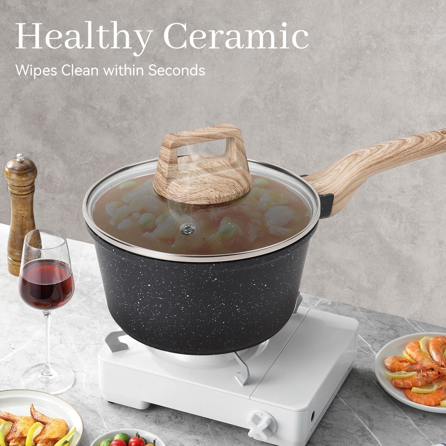 Cuisinluv 23Pcs Pots and Pans Set Non Stick, Kitchen Cookware Sets, Granite Stone Induction Cookware Non Stick Cooking Set w/Frying Pans, Saucepans, Sauté Pan, Griddle Pan, Egg Pan, Black