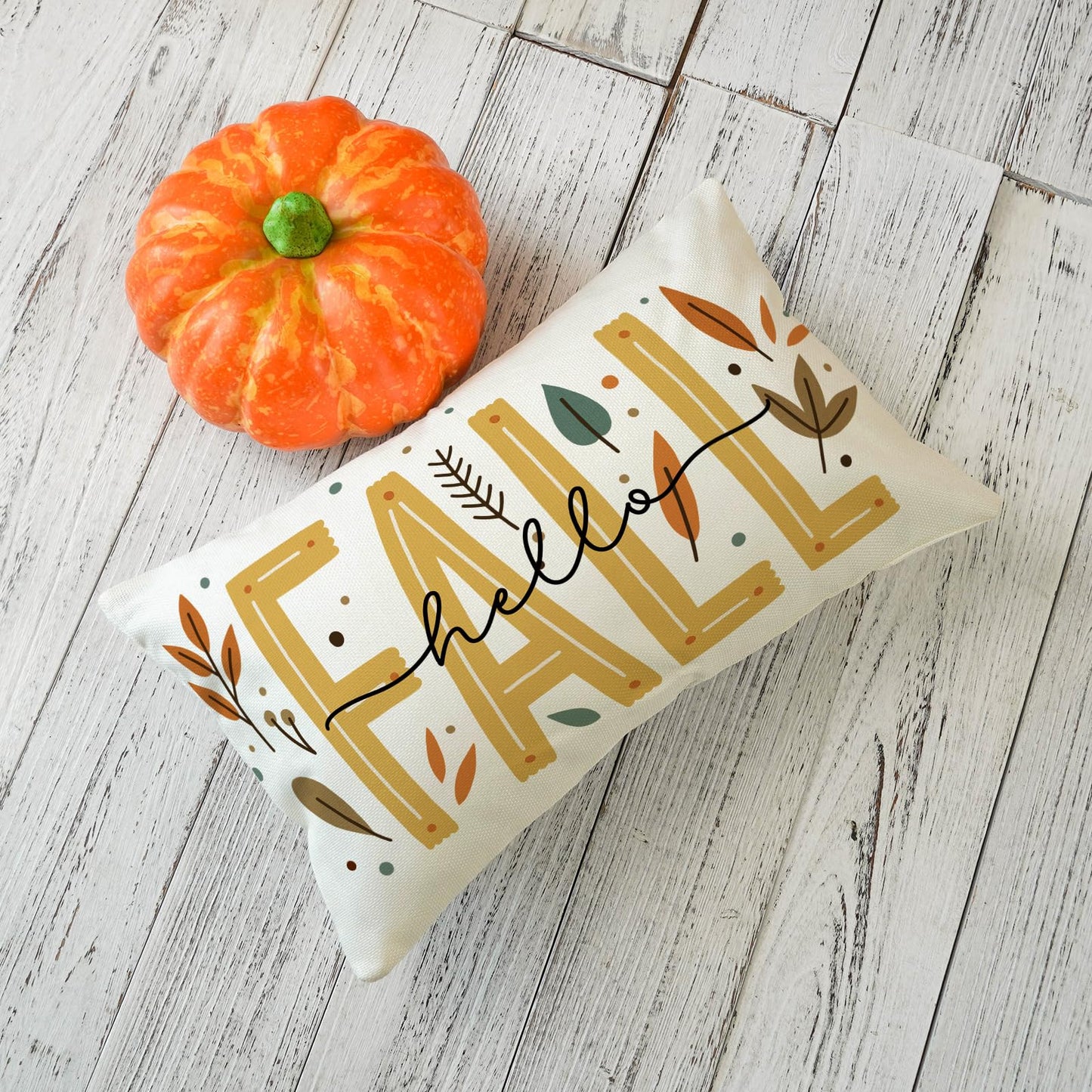 ONWAY Fall Throw Pillow Cover 12x20 Hello Fall Autumn Decorative Pillowcase for Couch Sofa Farmhouse Thanksgiving Rustic Maple Leaf Cushion Cover for Home Decor