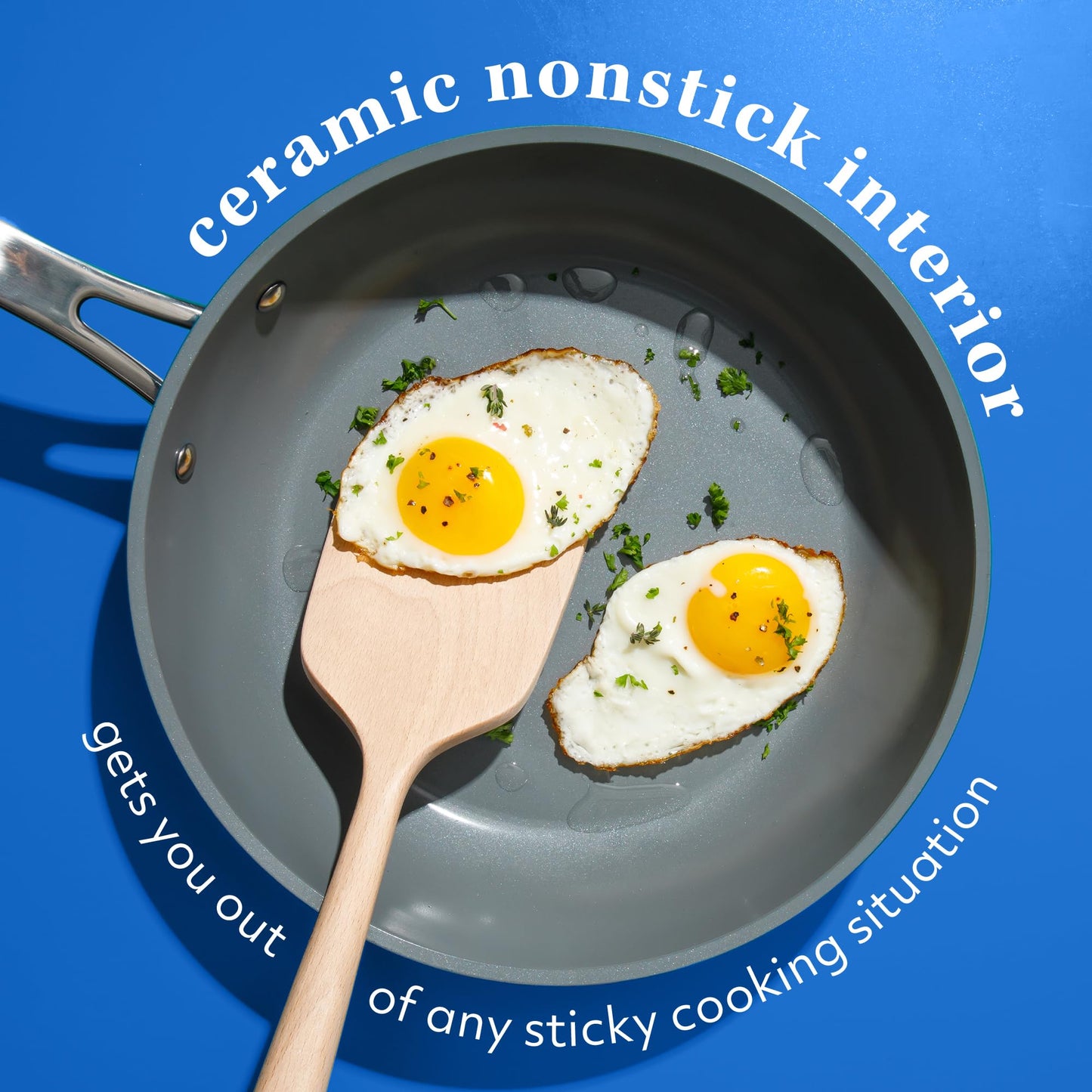 Sur La Table Kitchen Essentials 10 Piece PFA Free Non-Toxic Titanium Ceramic Nonstick Interior Forged Aluminum Cookware Pots and Pans Set - Linen White - Induction Compatible