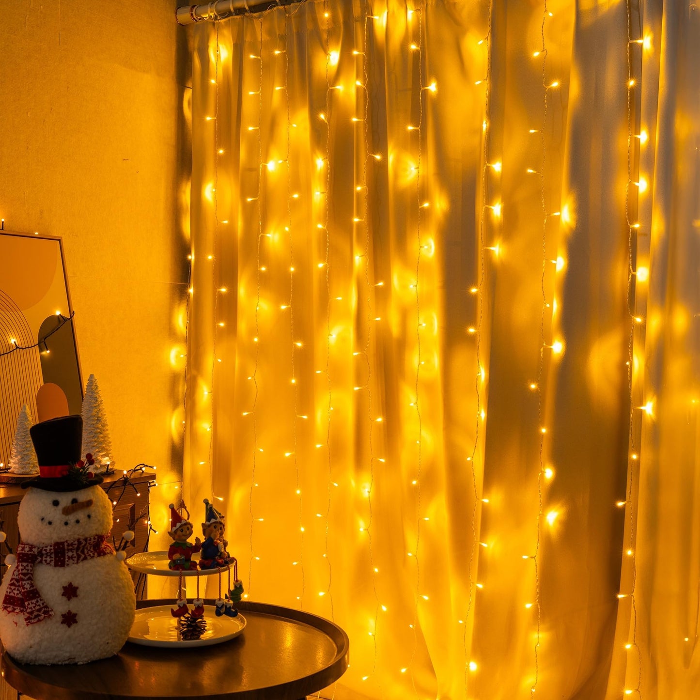 Dazzle Bright 300 LED Curtain String Lights, Christmas Fairy Lights for Bedroom with 8 Lighting Modes, Connectable Waterproof Window Lights Party Wedding Garden Wall Decor, Warm White