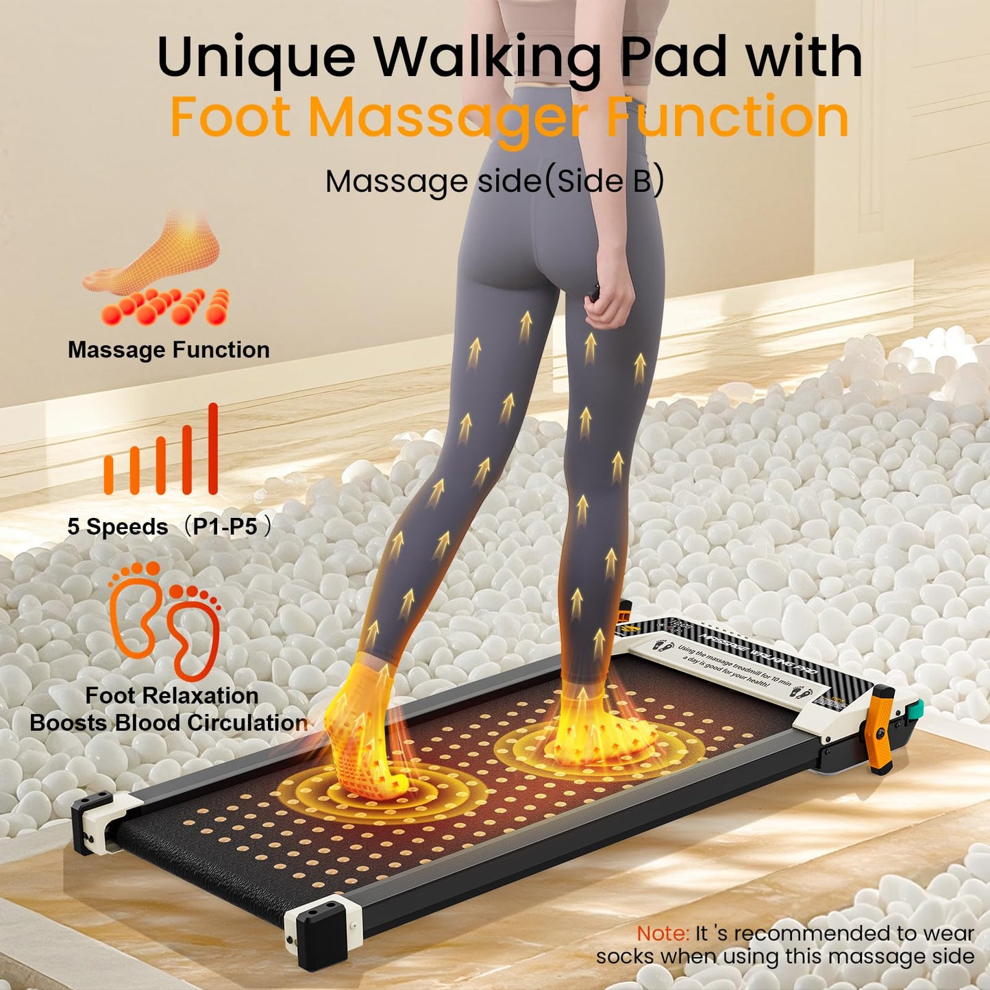 FINEHORSE 2 Side Walking Pad with Incline, 2 in 1 Under Desk Treadmills Walking Pad and Foot Massager for Home/Office, Portable Treadmill with Remote Control LED Display (Black)