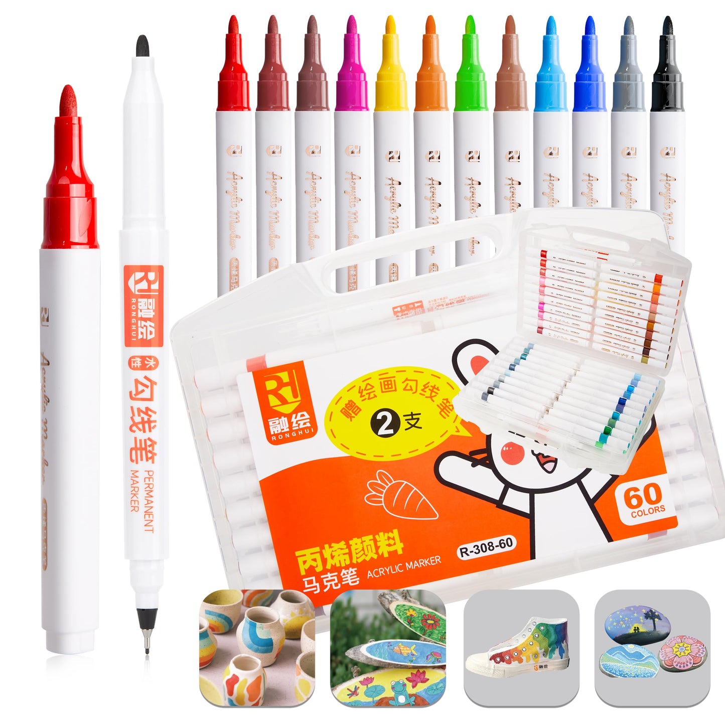 60 Colors Acrylic Paint Pens Markers, Premium Acrylic Paint Pens for Wood, Canvas, Stone, Rock Painting, Glass, Ceramic Surfaces, DIY Crafts Making Art School Supplies