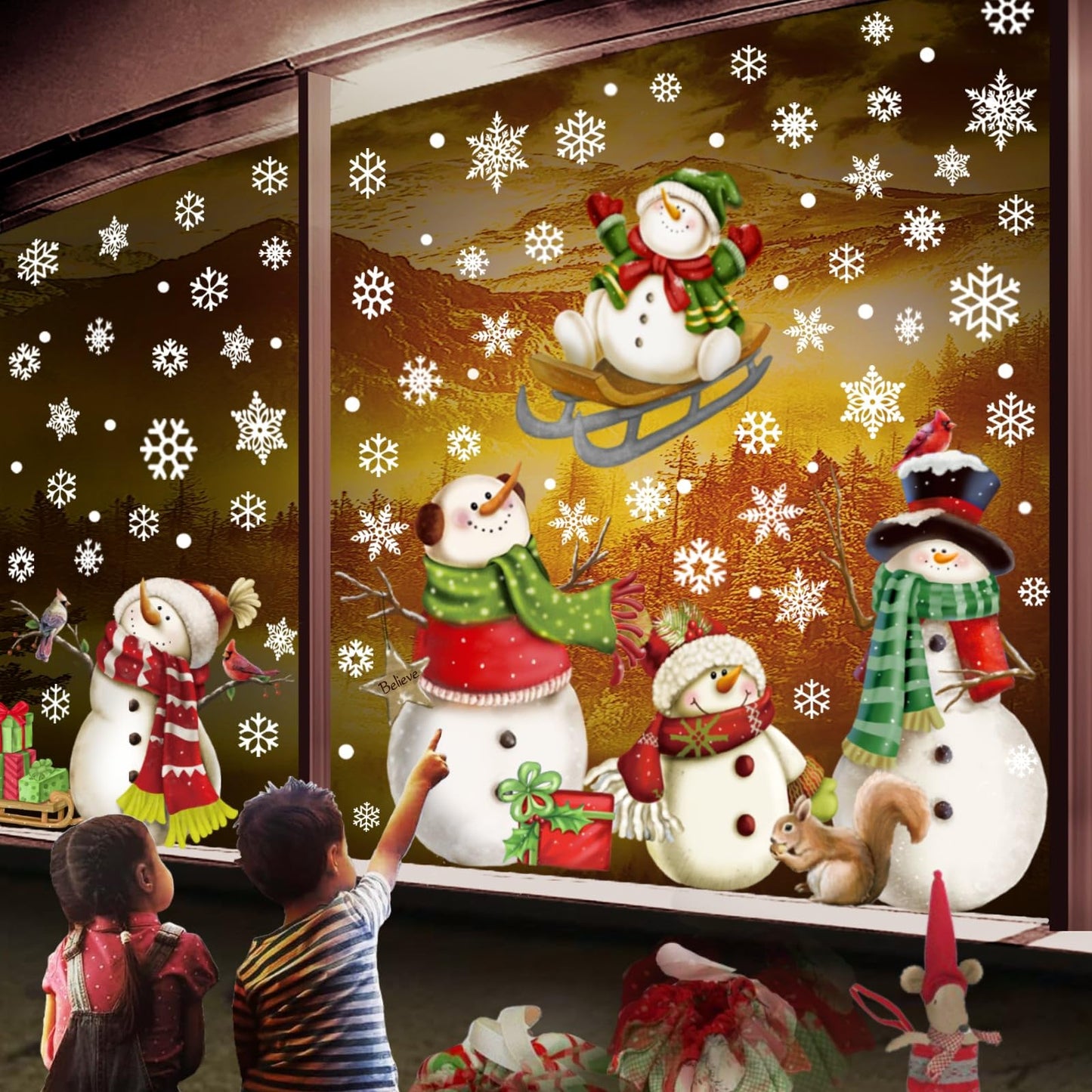 Christmas Snowflake Stickers，Snowman Window Decals，Window Stickers for Windows Glass，Winter Window Cling，Christmas Decorations Holiday,Christmas Window Clings (Snowman)
