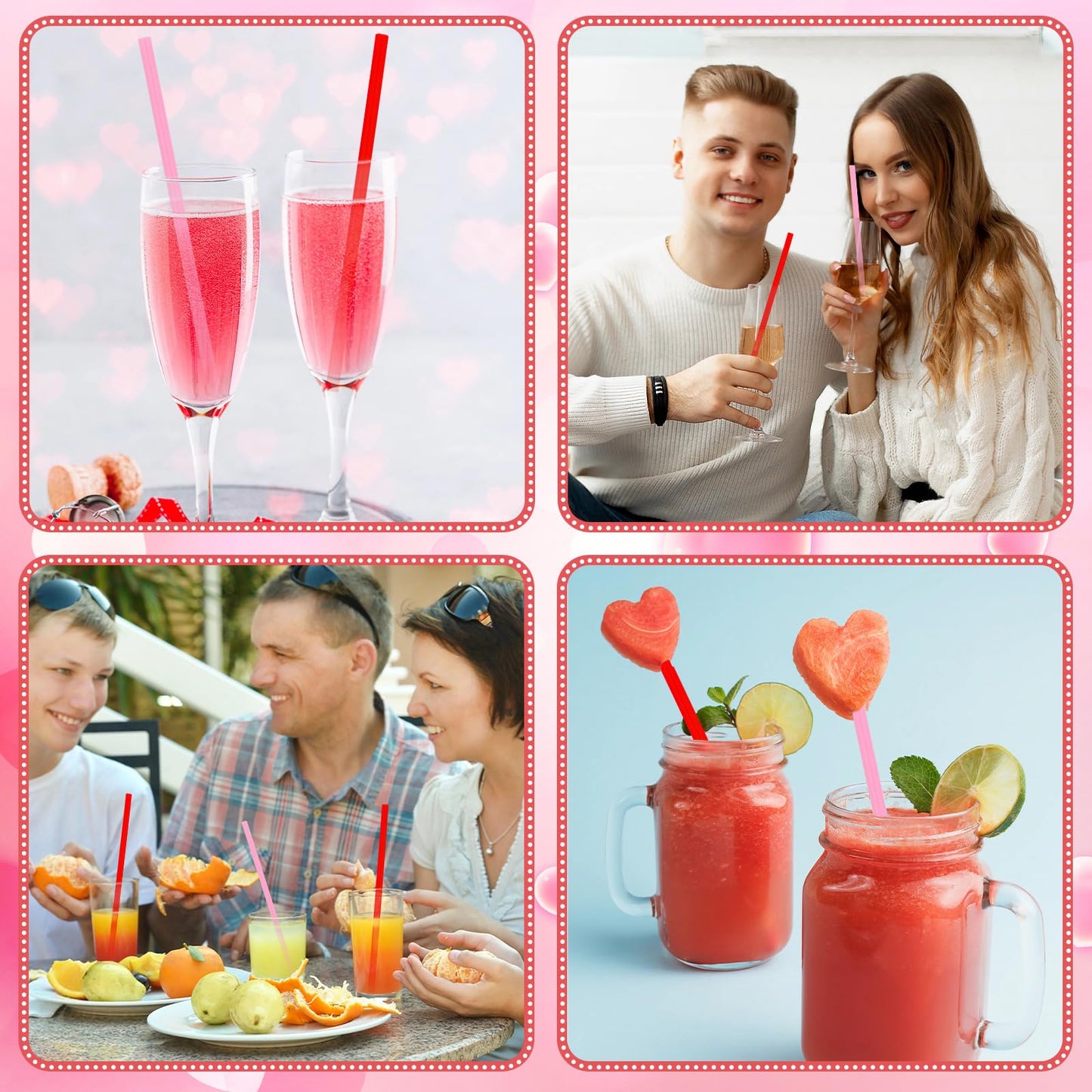 JANYUN 30 Pcs Pink Red Heart Shaped Straws, Reusable Valentines Plastic Drinking Straw for Valentines Day Party Favors Birthday Bridal Shower Wedding Supplies