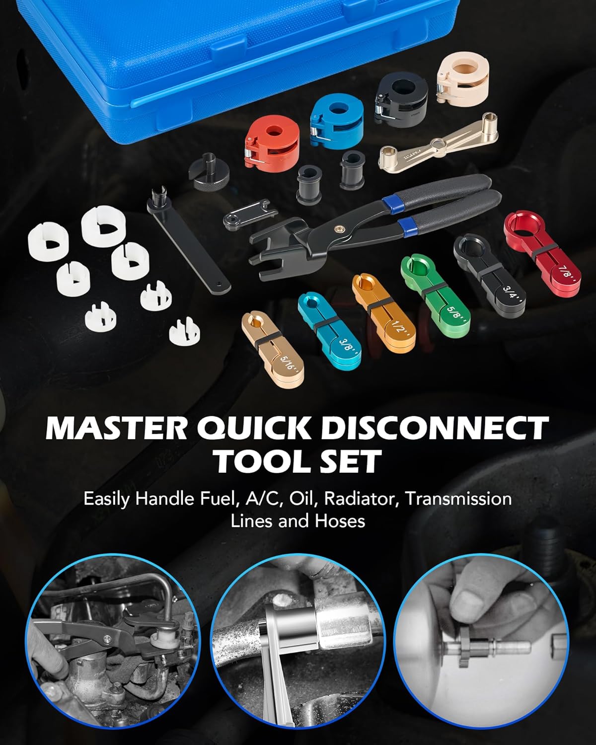 Orion Motor Tech 26pc Master Quick Disconnect Tool Kit, Fuel Line Disconnect Tool Set with Fuel and AC Disconnect Pliers, Fuel Line Removal Tool Set for AC Fuel & Transmission Systems, Blue
