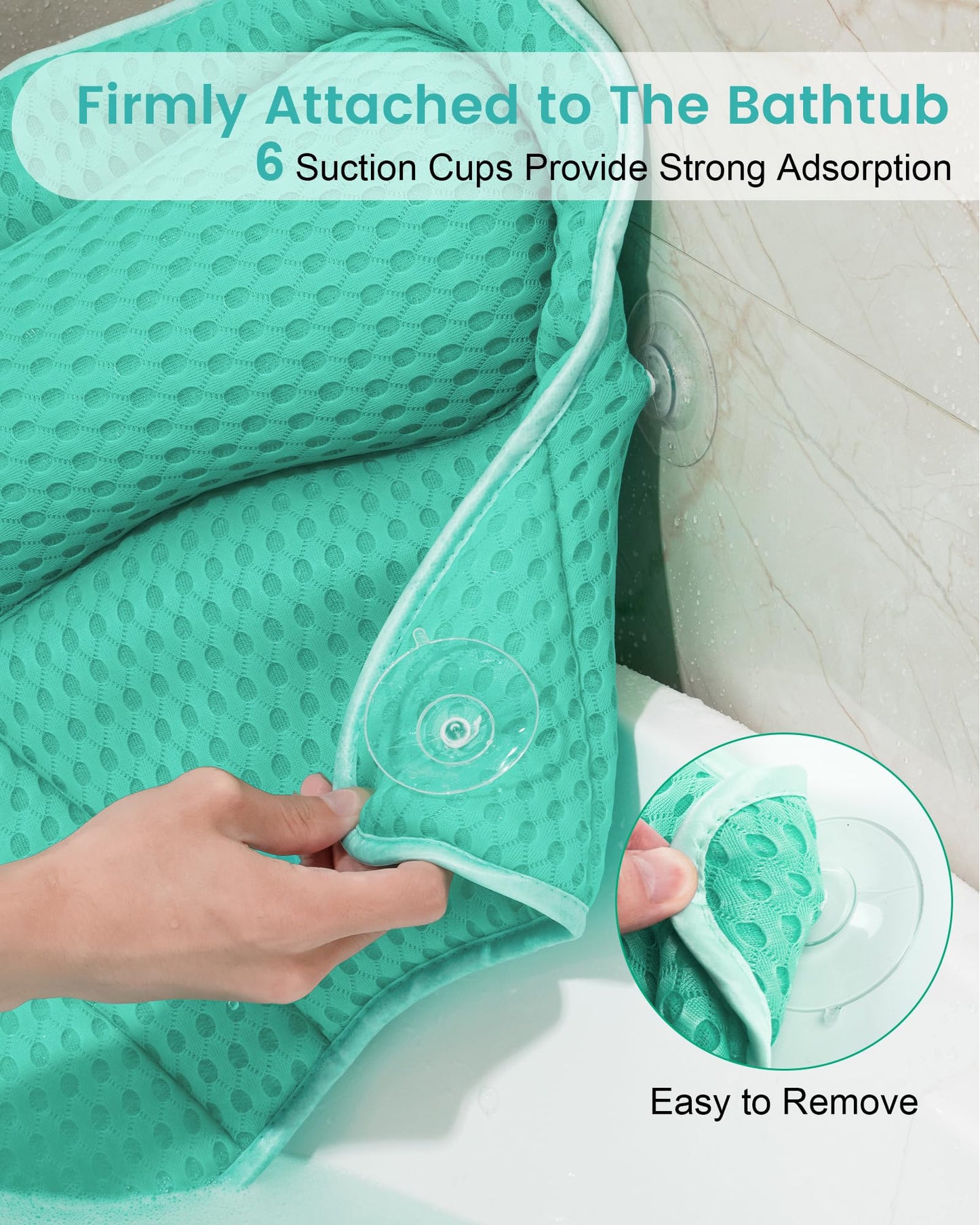 MTDLYICE Bath Pillow, Bath Pillows for Tub Neck and Back Support, Soft 4D Air Mesh Bathtub Pillow 16.5 x 17.3 INCH, with 6 Powerful Suction Cups, Bath Accessories Relaxing Gifts for Women (Lake Blue)