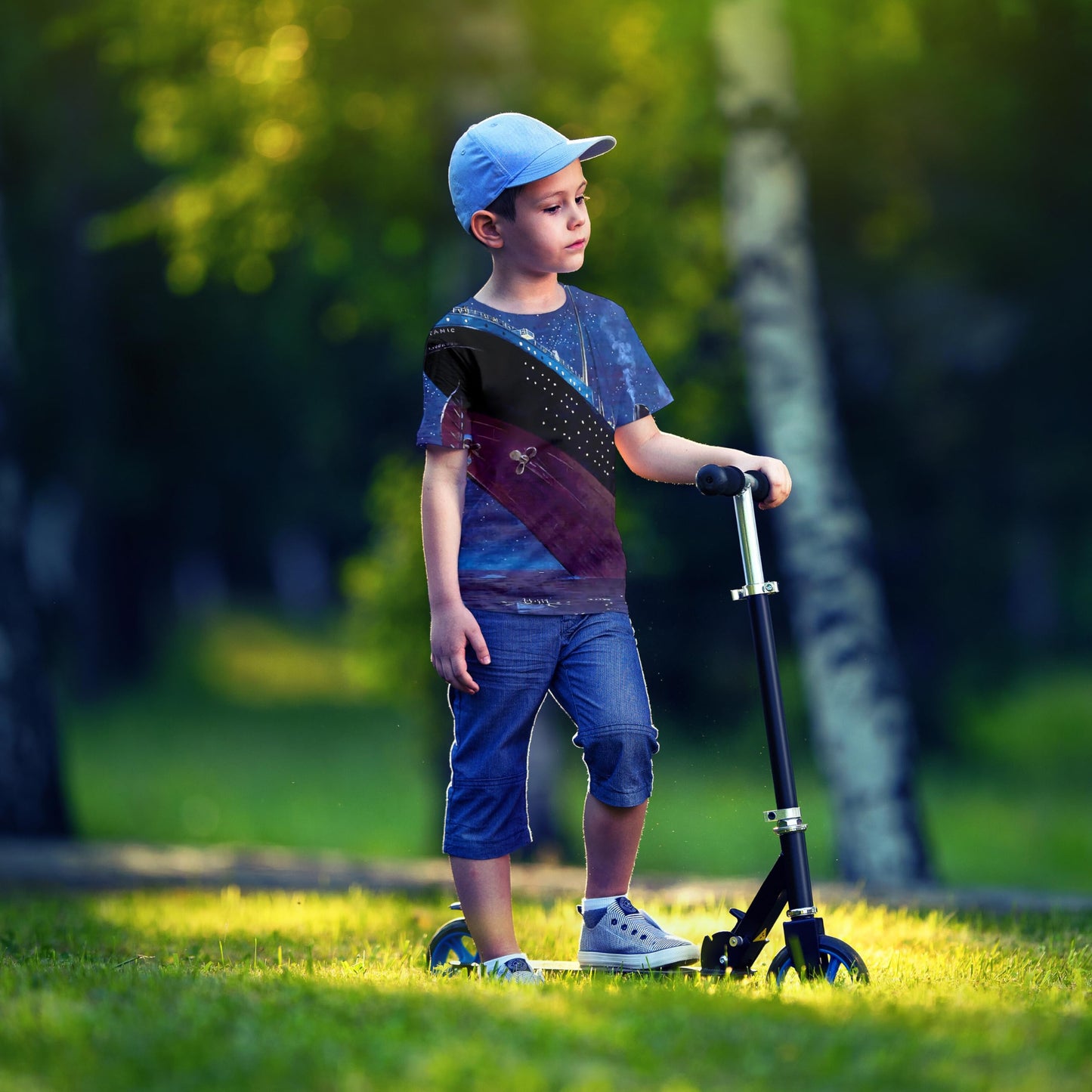 Boys' Nautical Adventure Tee, 3D Graphic Full Print Cruise Ship Crew T-Shirt for Ages 8-16 Teenager Kids, Ideal for Daily Wear and Ocean Themed Party Birthday Short Sleeve Blue Tops XS