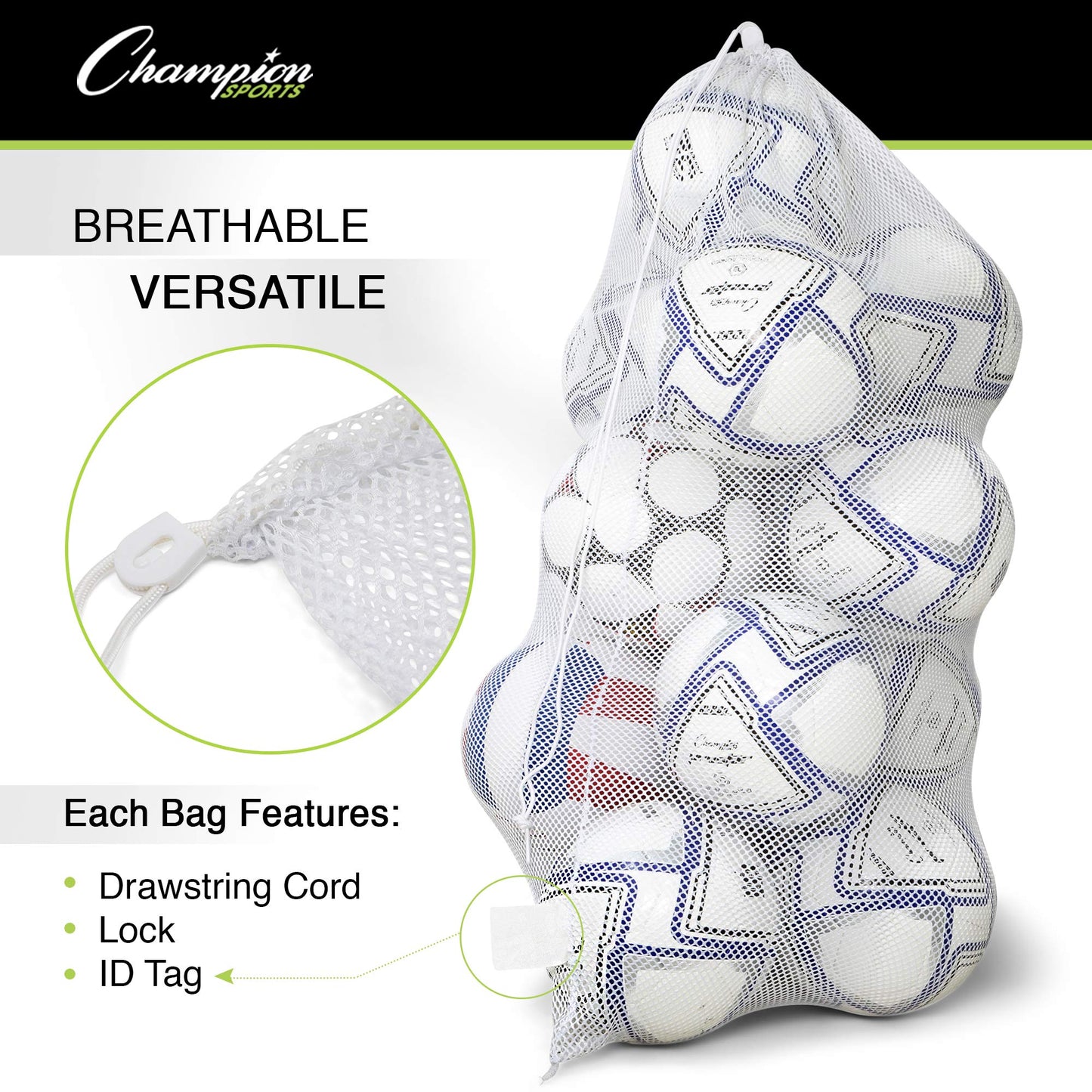 Champion Sports Mesh Equipment Bag Set of 6 (24" X 48"), Assorted Set