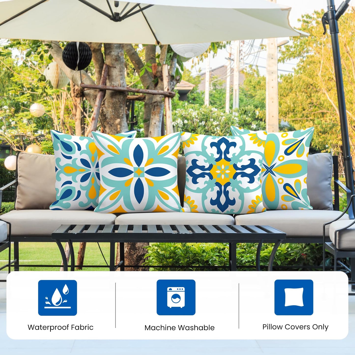 coclothy Outdoor Pillow Covers - 4 Pack Outdoor Pillow Covers 18x18 Waterproof PillowCovers for Patio Furniture Decorative Pillowcases