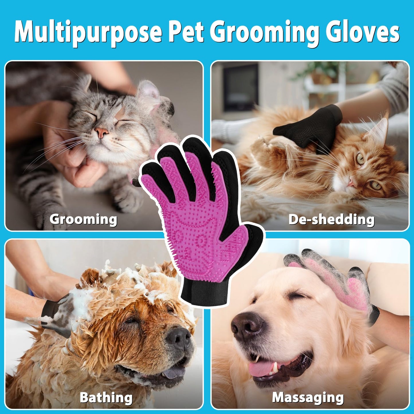 Eaersan 3 in 1 Carpet Rake Kit for Pet Hair Removal Tool - 45” Adjustable Long Handle Pet Hair Remover, Reusable Carpet Scraper Dog Cat Deep Hair Cleaner Remover Tool for Rugs, Mats, Couch, Furniture