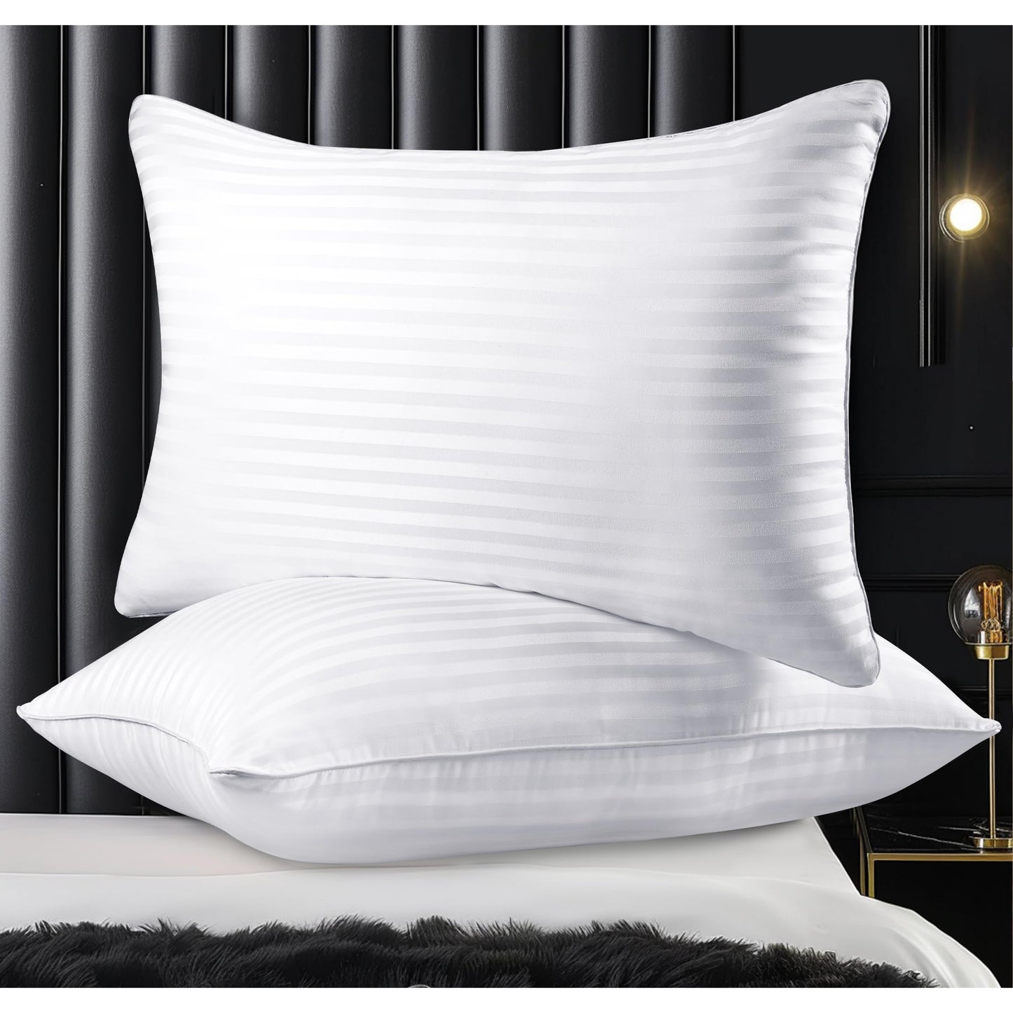 Qnoon Pillows Queen Size Set of 2, Hotel Collection Bed Pillows for Sleeping, Gusseted Pillow for Back, Stomach or Side Sleepers(Pure White)