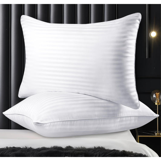 Qnoon Pillows Queen Size Set of 2, Hotel Collection Bed Pillows for Sleeping, Gusseted Pillow for Back, Stomach or Side Sleepers(Pure White)