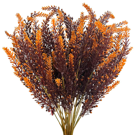 TURNMEON 10 Bundles Artificial Fall Flowers for Outdoors Fall Decorations, UV Resistant Artificial Lavender Plastic Flowers Faux Fall Plants Fake Mums Autumn Thanksgiving Decor Porch Home Gardens