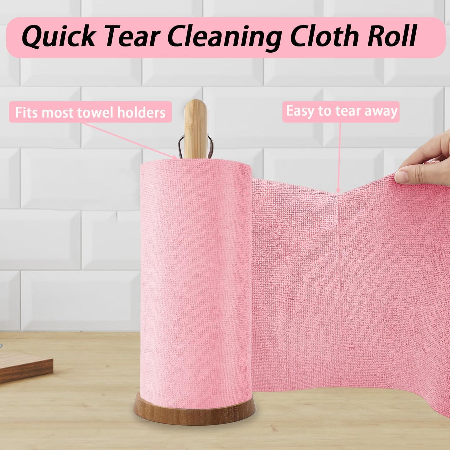 Microfiber Cleaning Cloth Roll,75 Pack Reusable Tear Away Microfiber Towels,Ultra Absorbent Dish Rags for Car,Home,Garage or Shop (Pink)